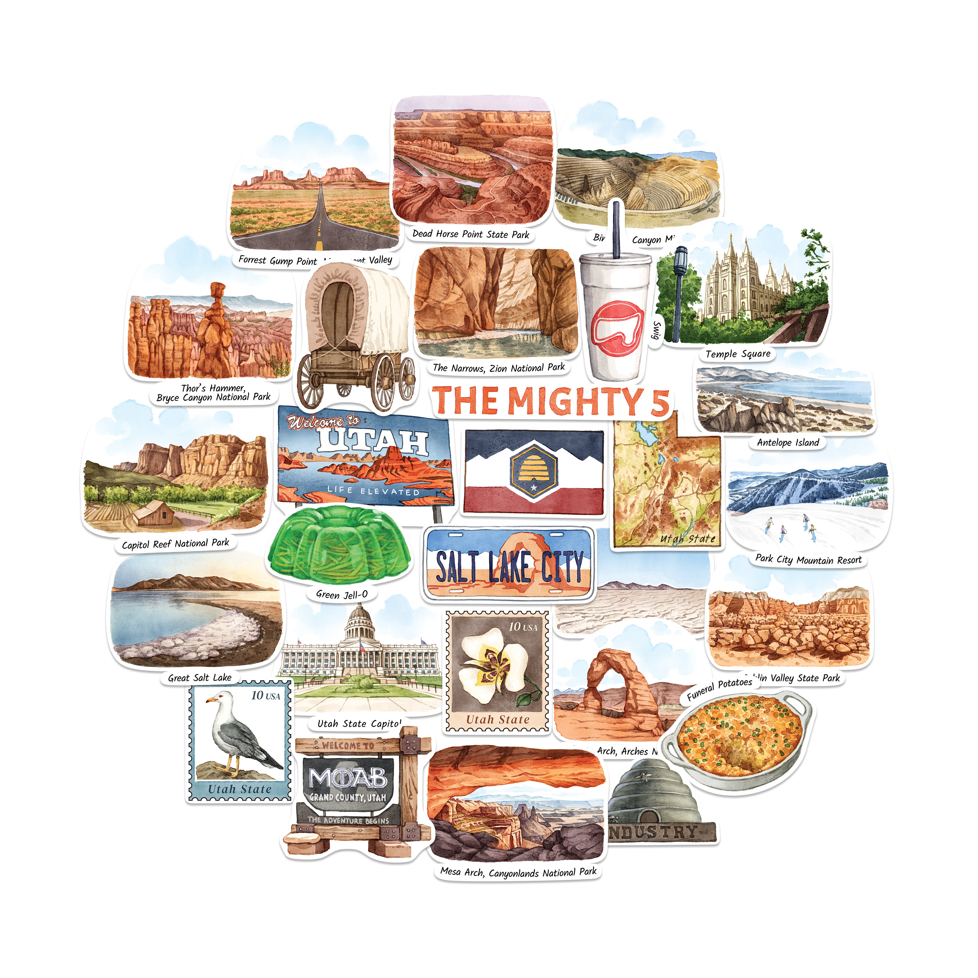 Majestic Utah State Travel Stickers (28pcs)