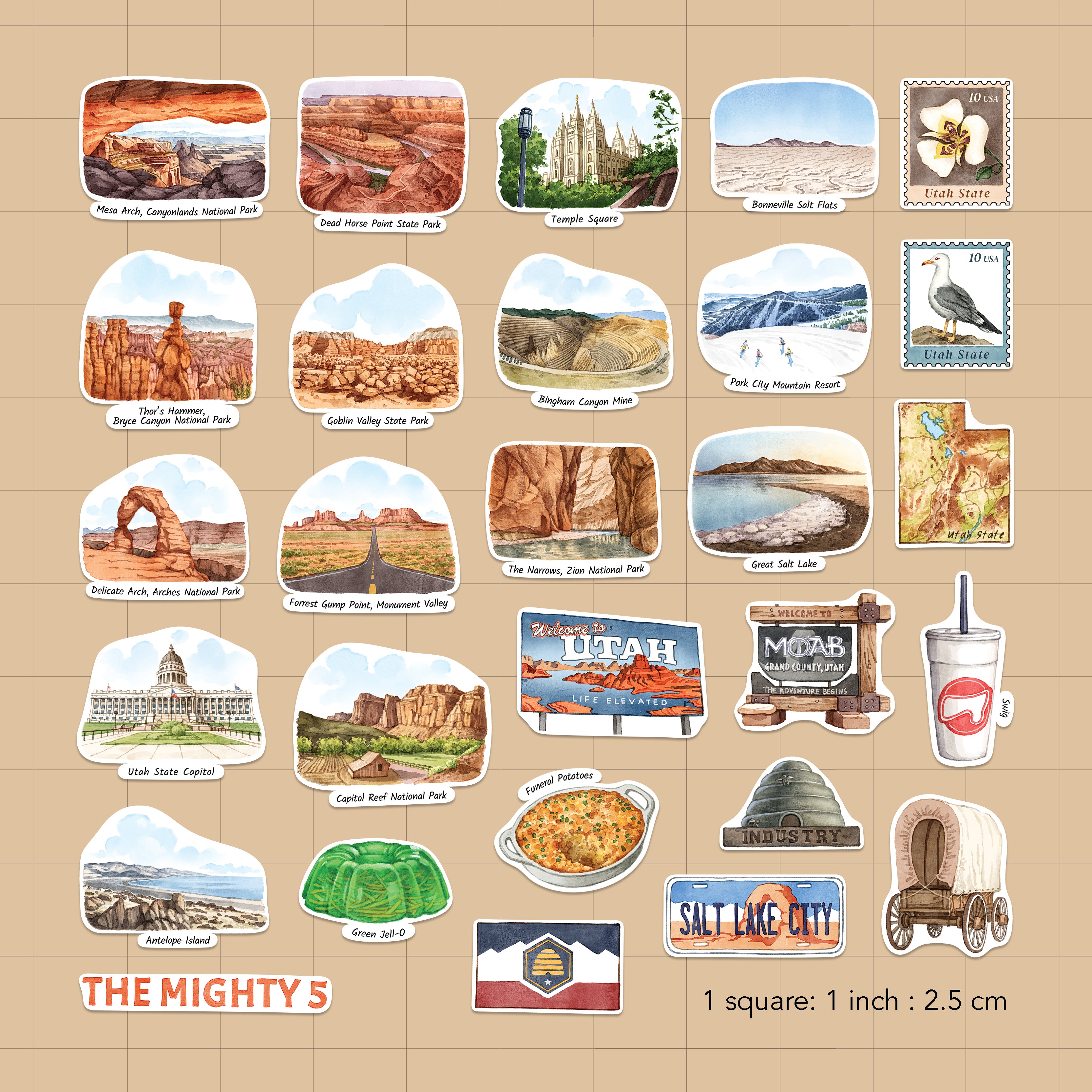 Majestic Utah State Travel Stickers (28pcs)