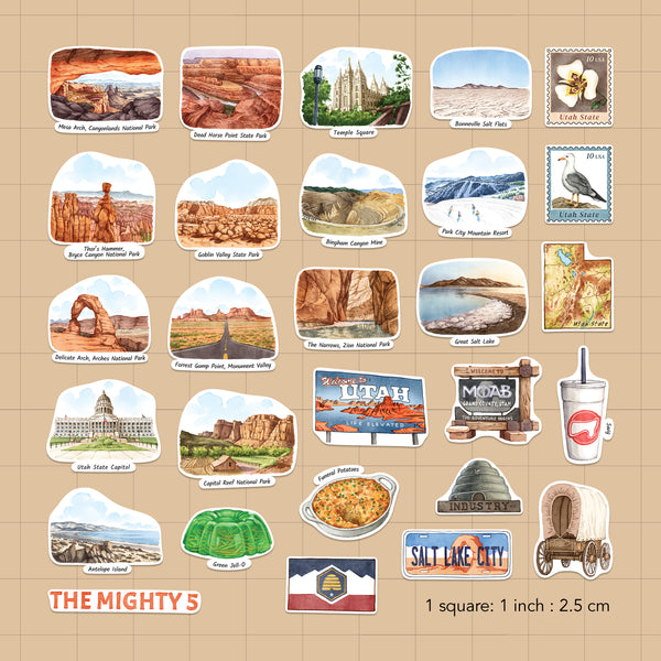 Majestic Utah State Travel Stickers (28pcs)