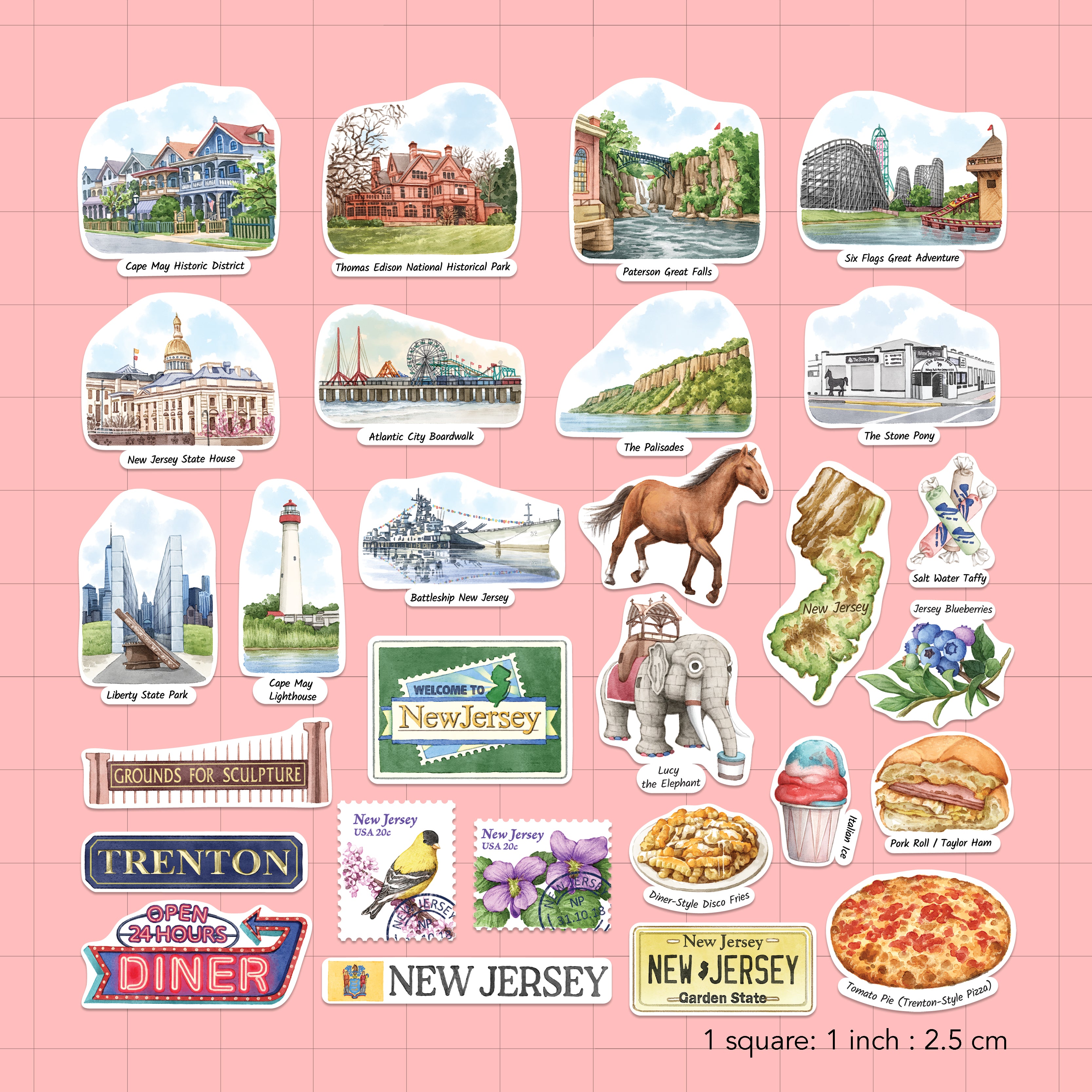 Nostalgic New Jersey State Travel Stickers (28pcs)