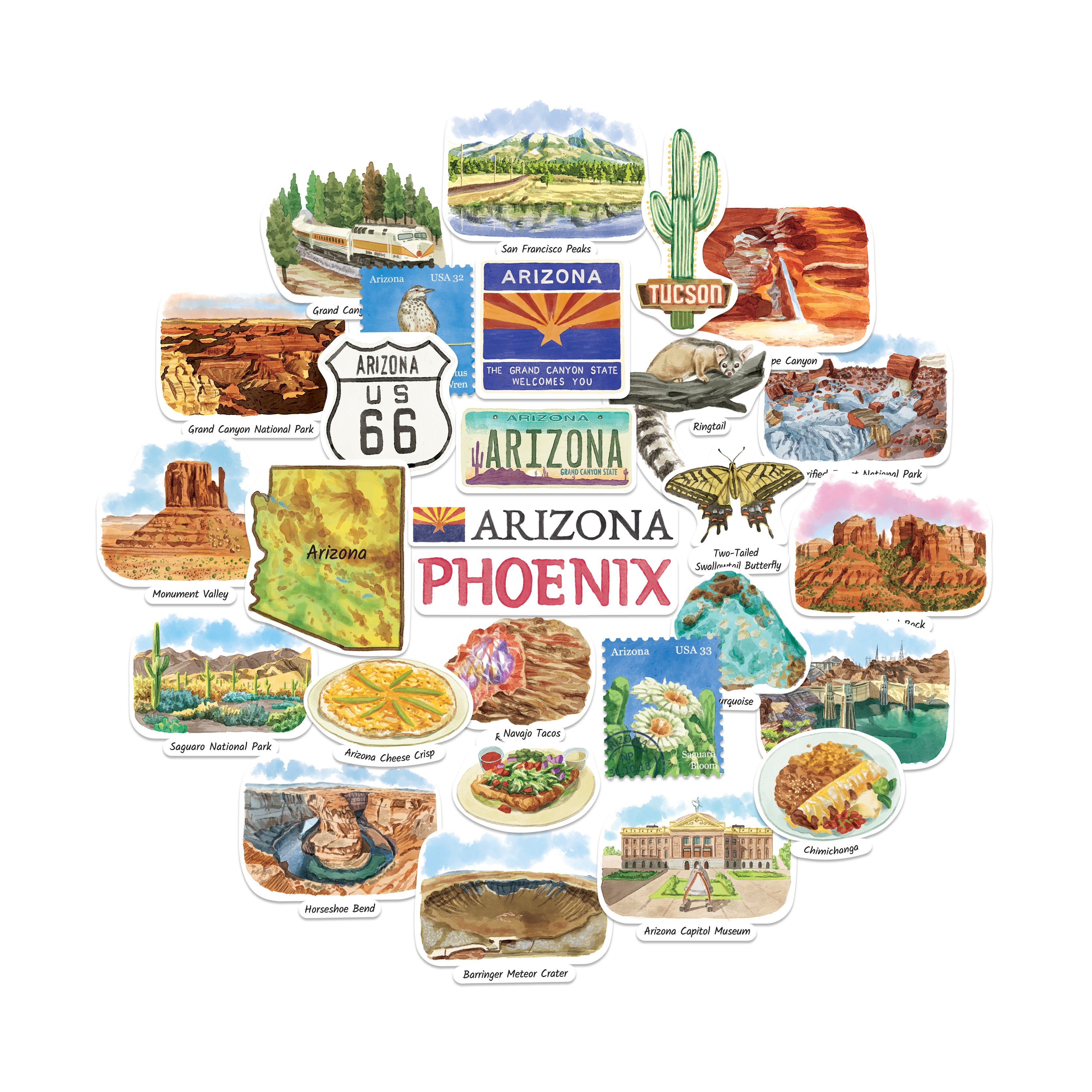 Adventurous Arizona State Travel Stickers (28pcs)
