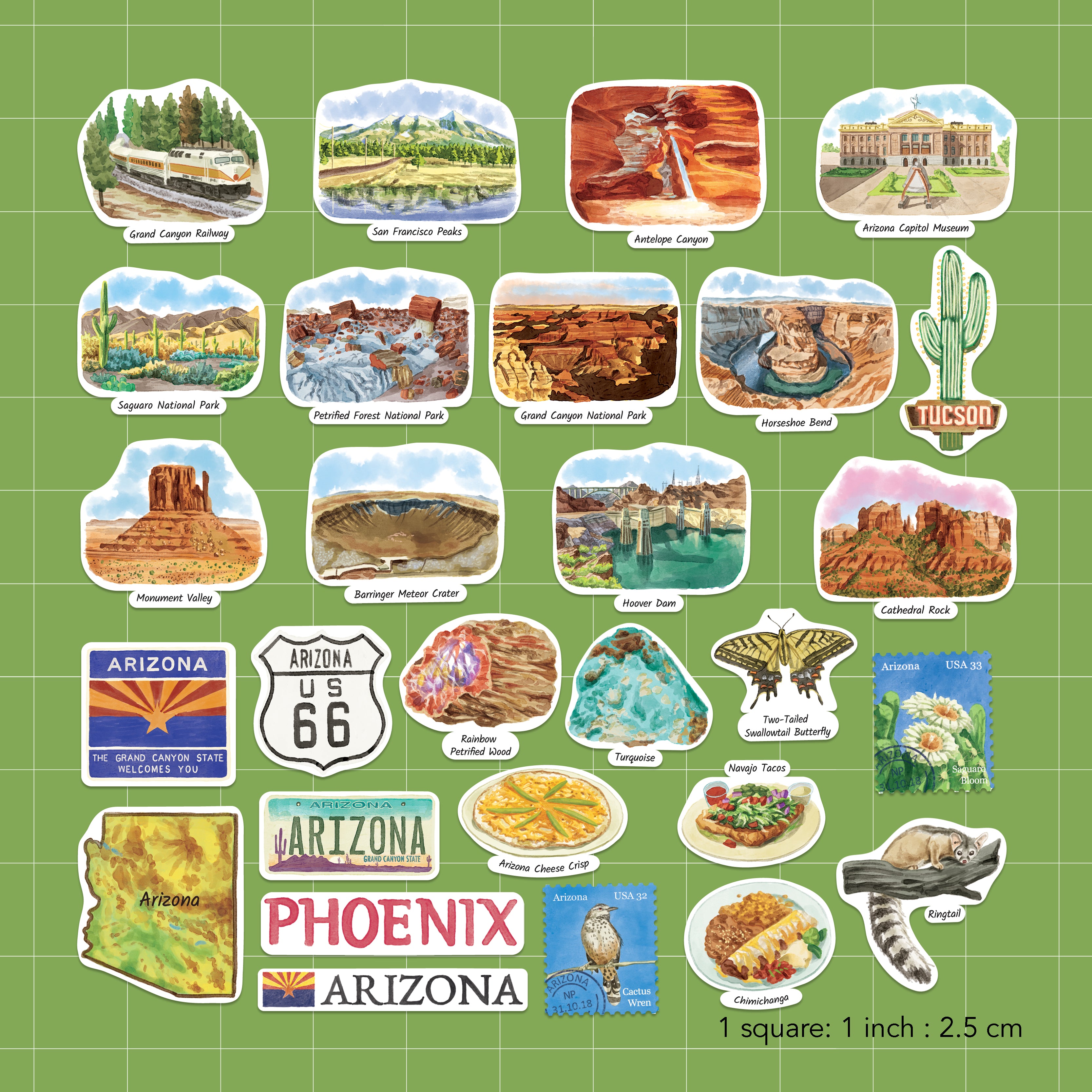 Adventurous Arizona State Travel Stickers (28pcs)