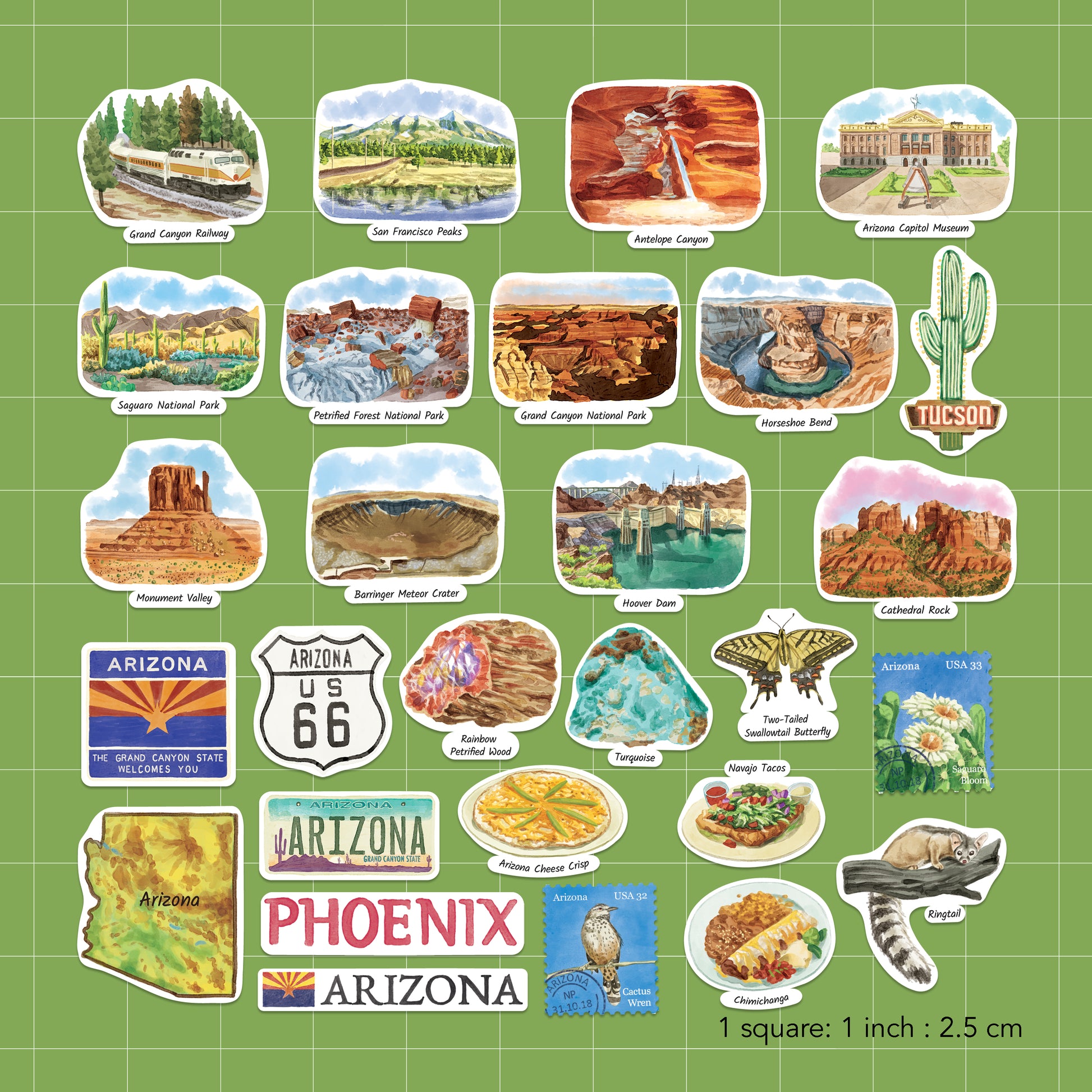 Adventurous Arizona State Travel Stickers (28pcs)