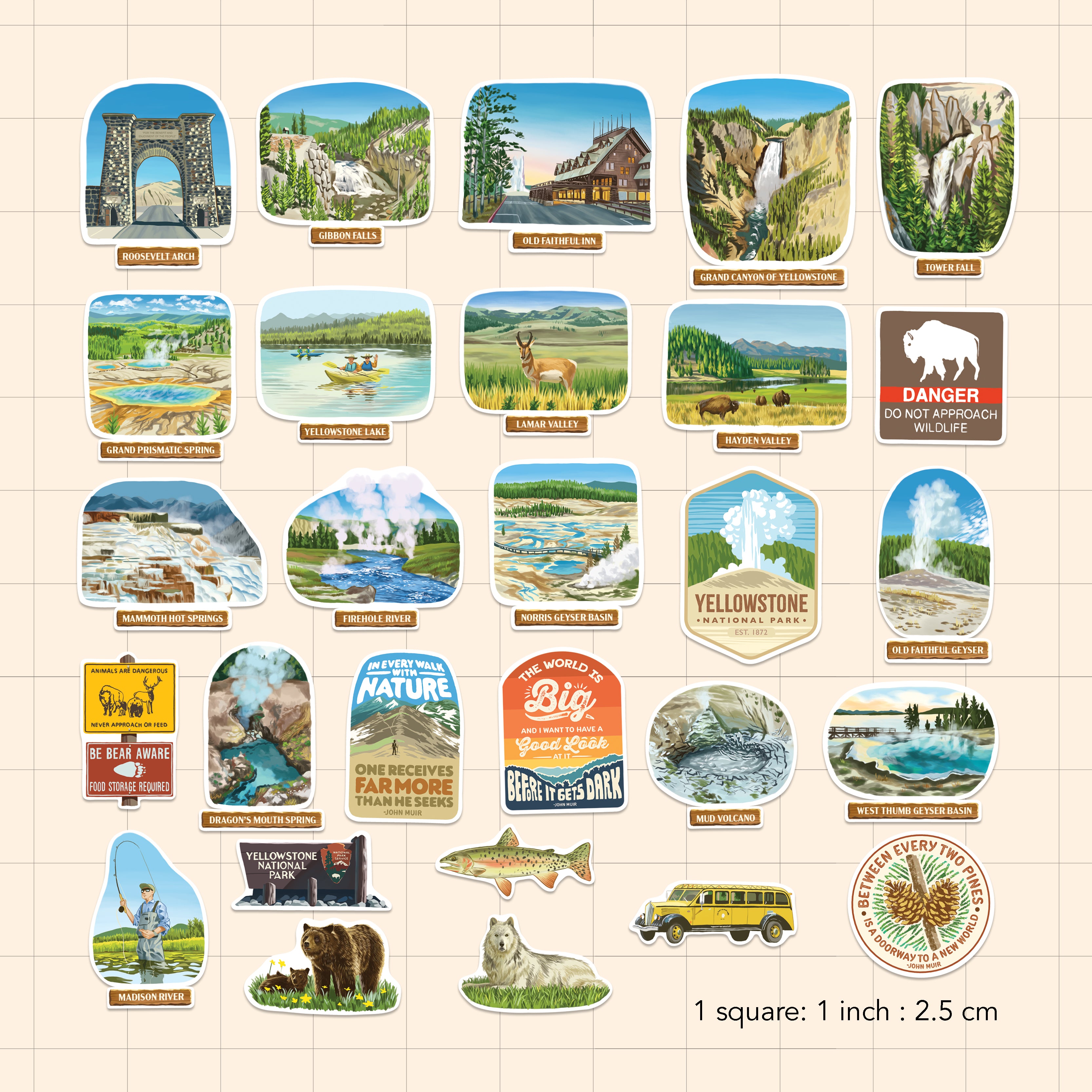 Yellowstone National Park Stickers (28pcs)