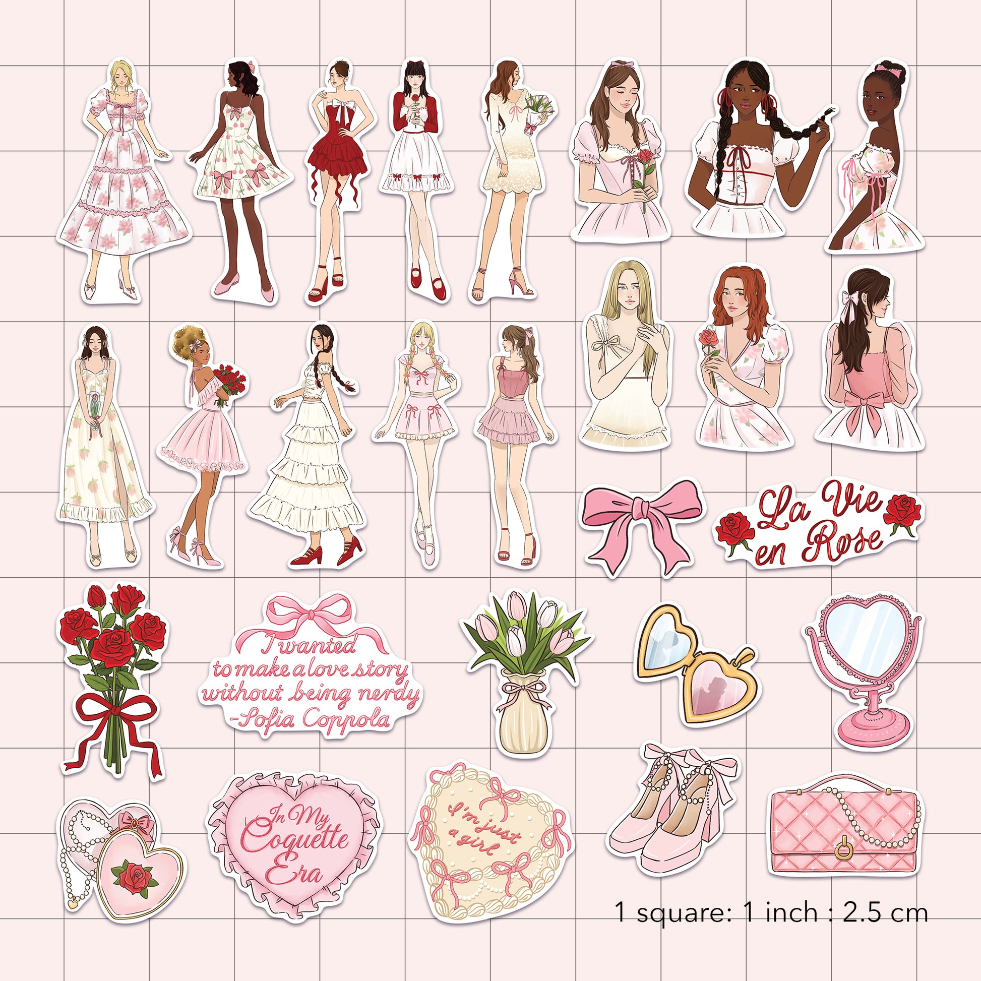 Coquette Girl Fashion Stickers (28pcs)