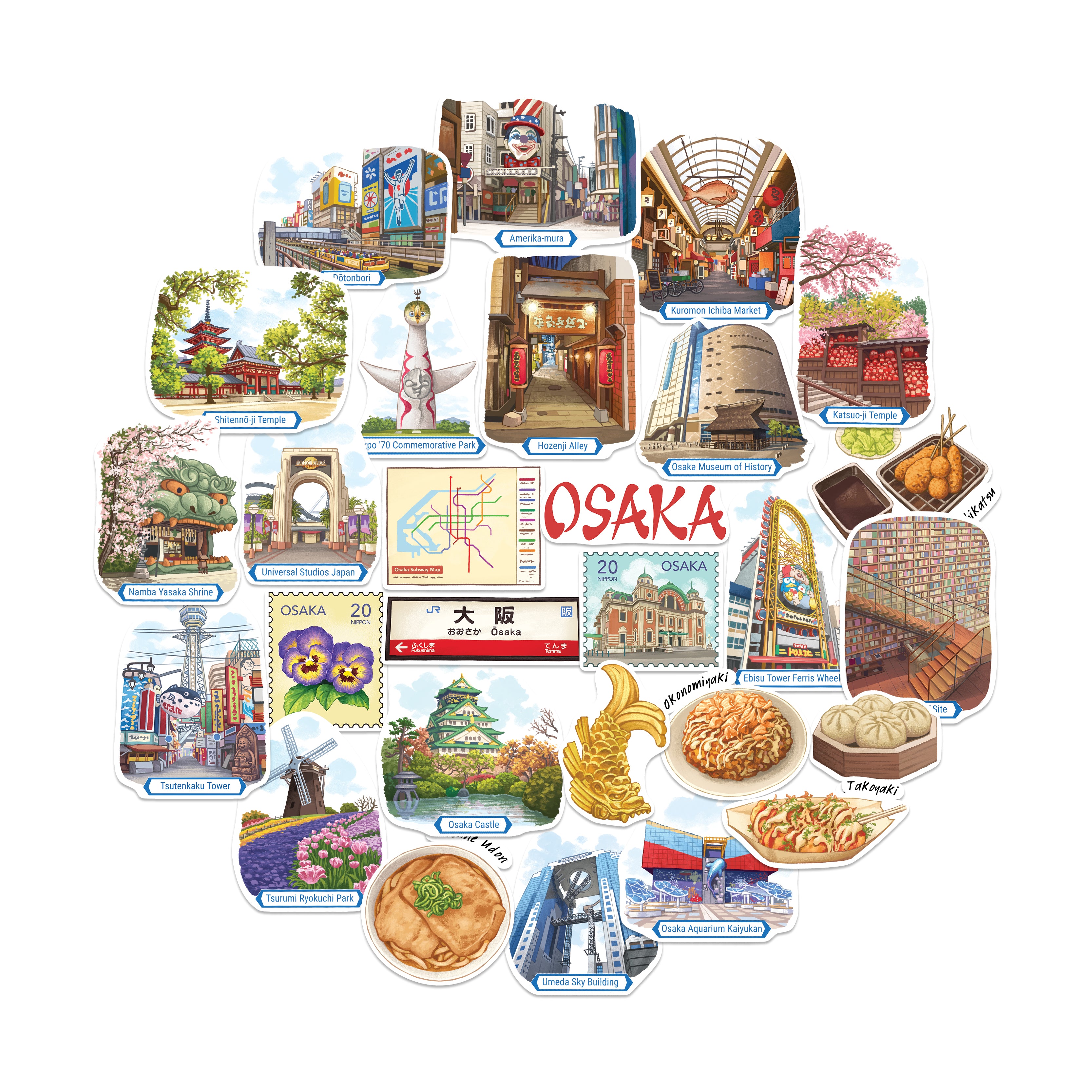 Timeless Osaka Travel Stickers (28pcs)