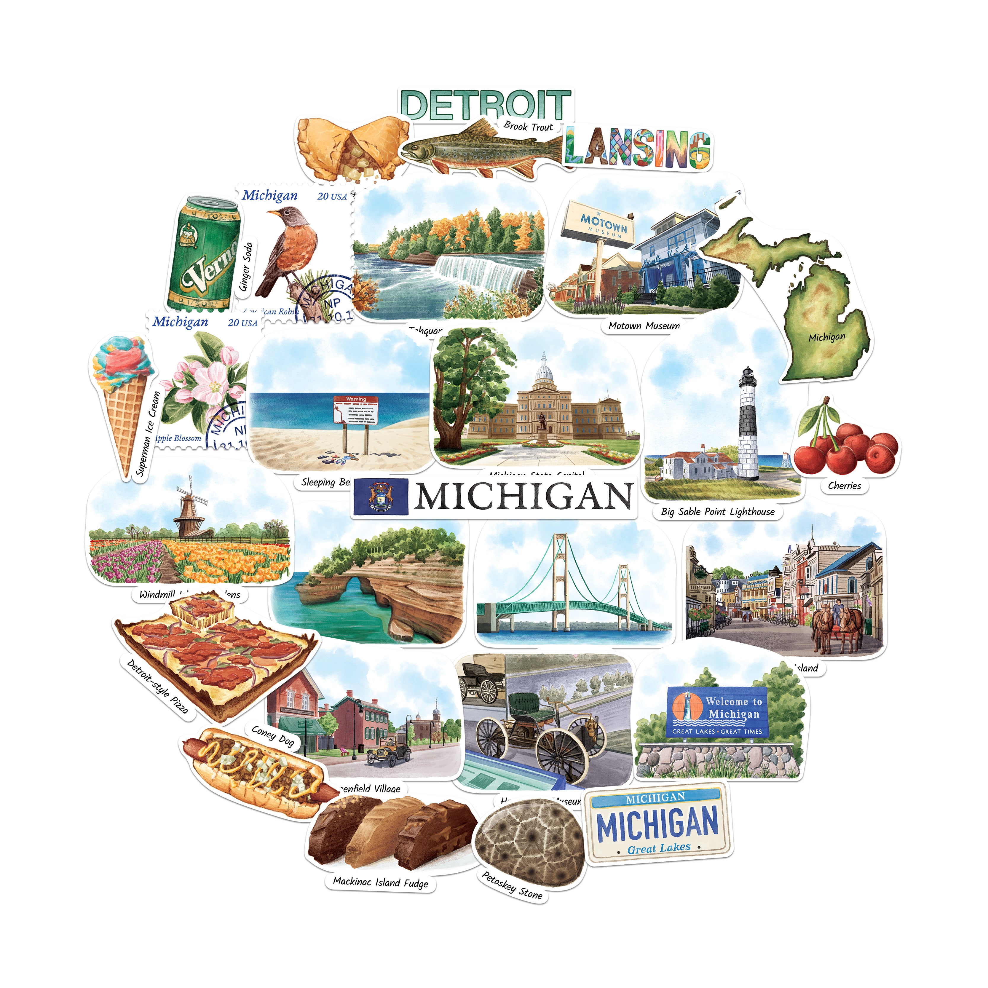 Mighty Michigan State Travel Stickers (28pcs)