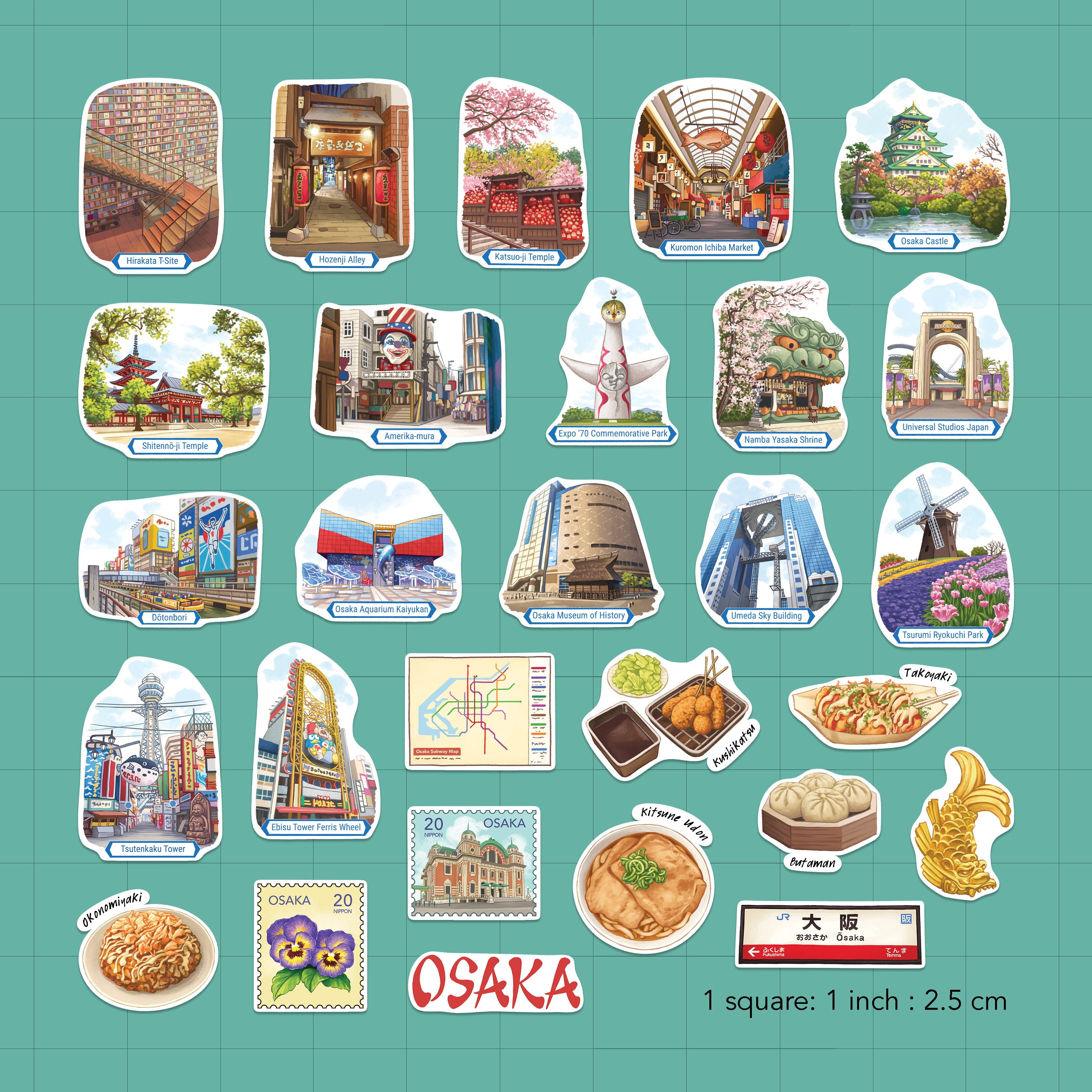 Timeless Osaka Travel Stickers (28pcs)