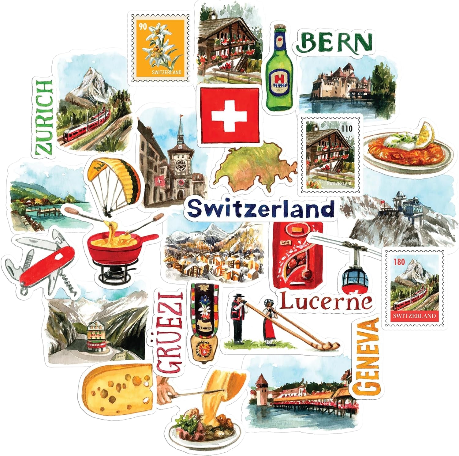 Stunning Switzerland Travel Stickers (31pcs)