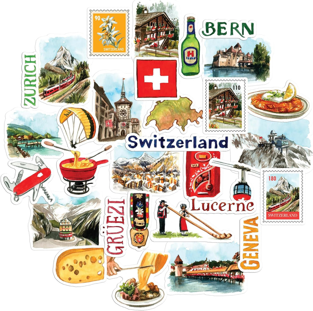 Navy Peony Stunning Switzerland Travel Stickers (31pcs)