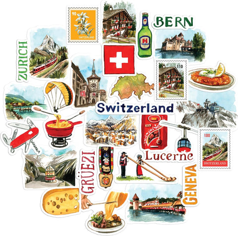 Stunning Switzerland Travel Stickers (31pcs)
