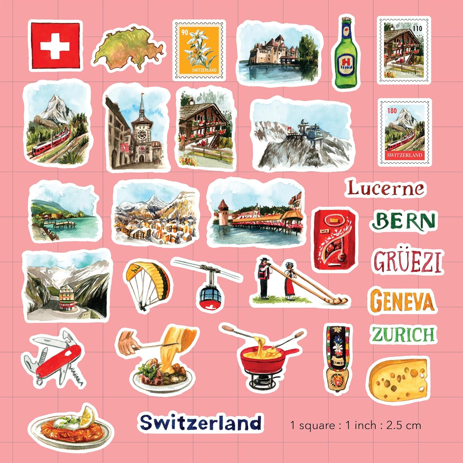 Stunning Switzerland Travel Stickers (31pcs)
