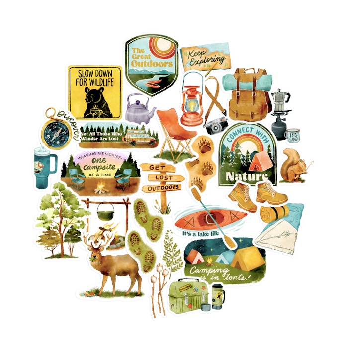Summer Outdoorsy Adventure Camping Stickers (29 Pieces)