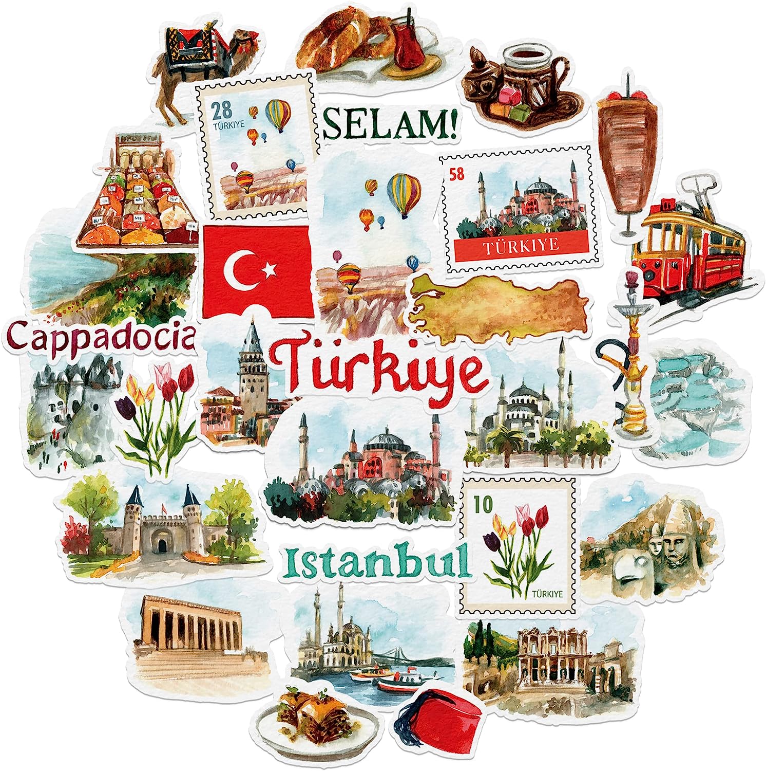 Tantalizing Turkiye Travel Stickers (31 Pieces)