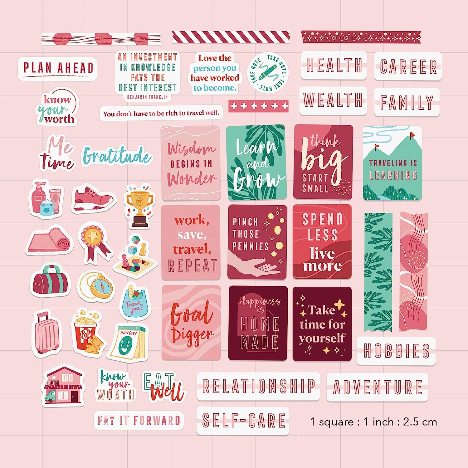 Passion Red Goal Setting Vision Board Stickers (48 Pieces)