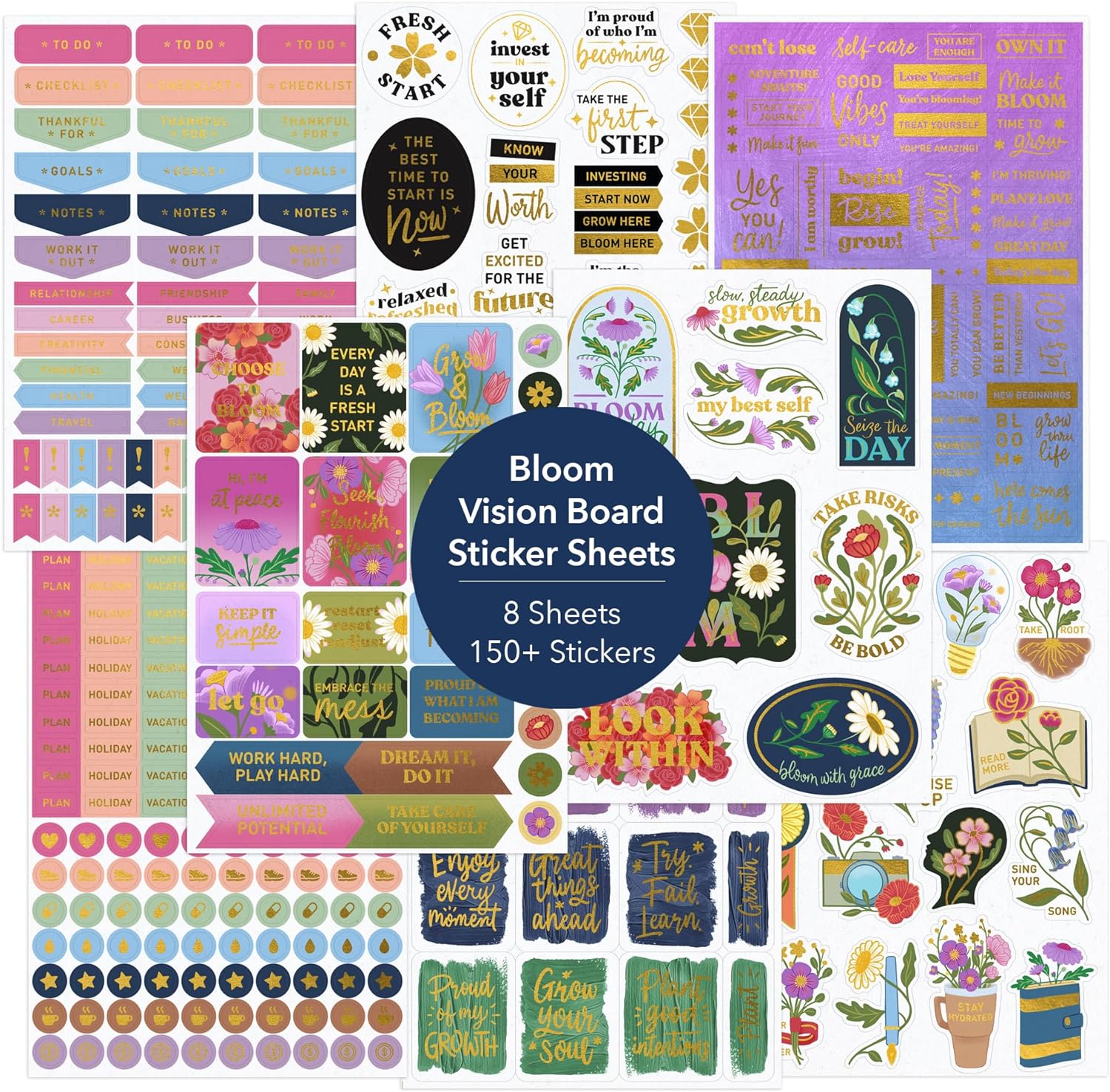 Bloom & Grow Vision Board Stickers (340 Stickers, 8 Sheets)