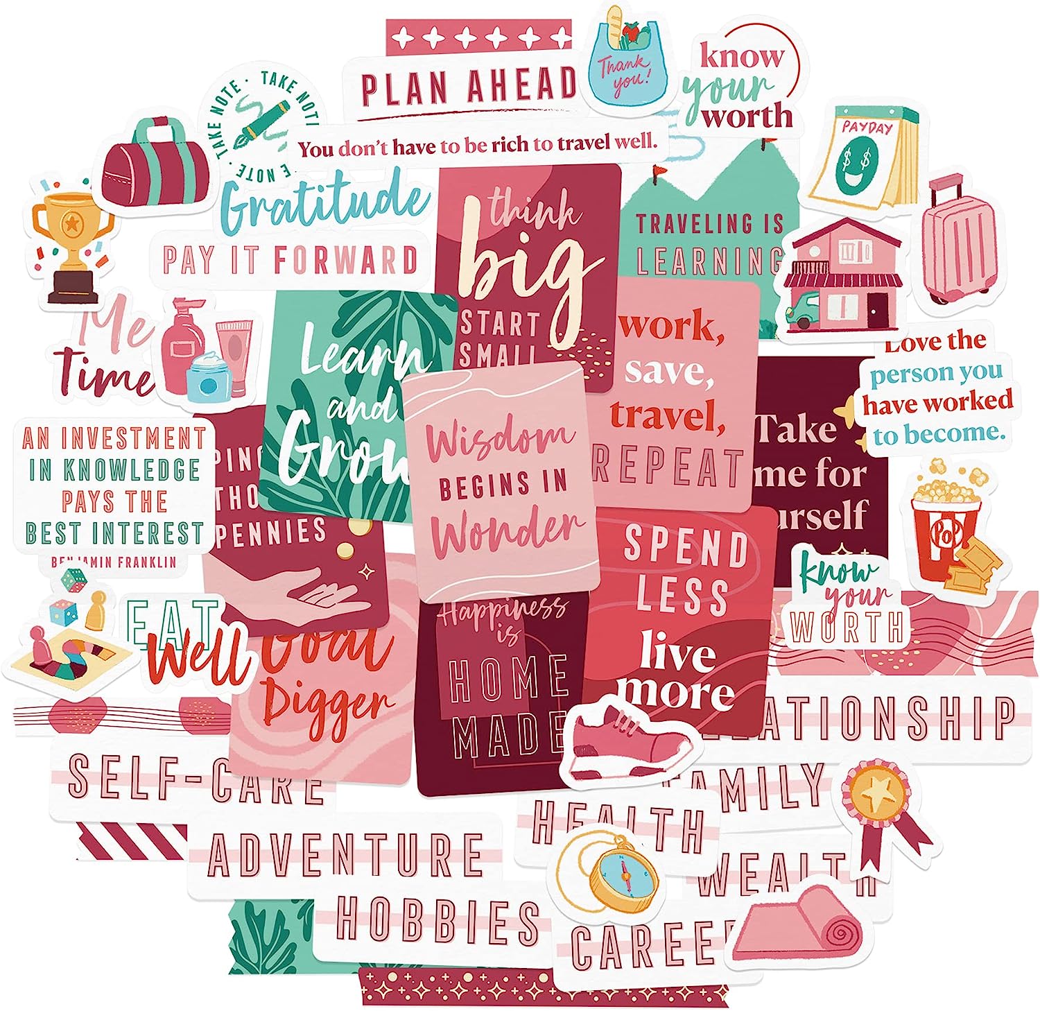 Passion Red Goal Setting Vision Board Stickers (48 Pieces)