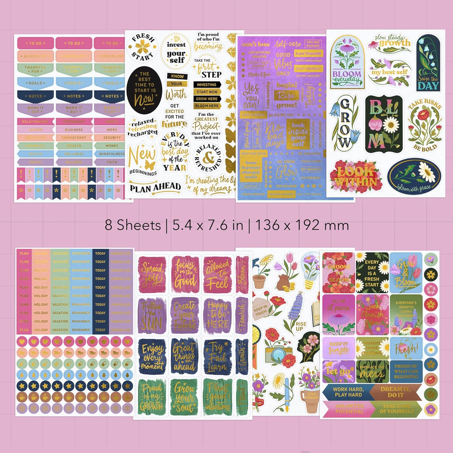 Bloom & Grow Vision Board Stickers (340 Stickers, 8 Sheets)