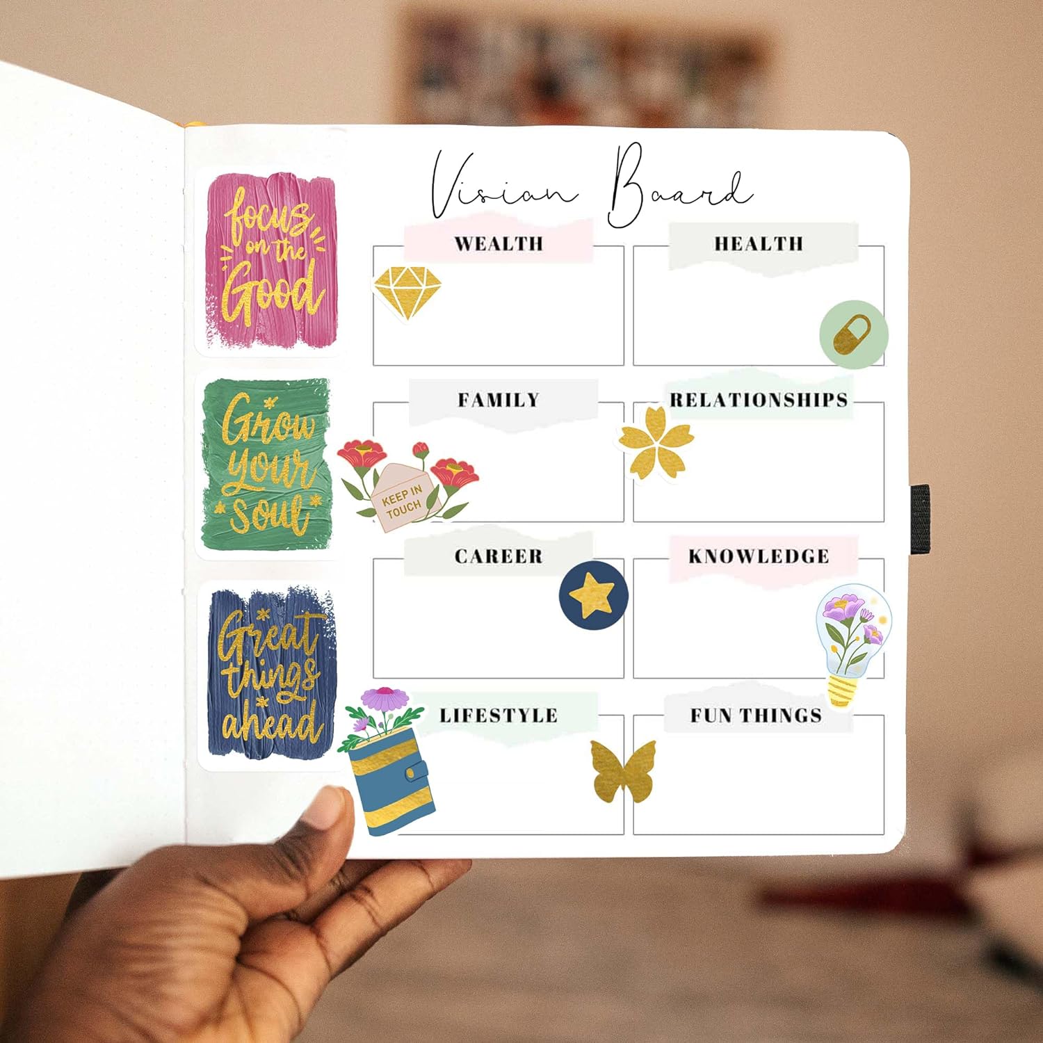 Bloom & Grow Vision Board Stickers (340 Stickers, 8 Sheets)