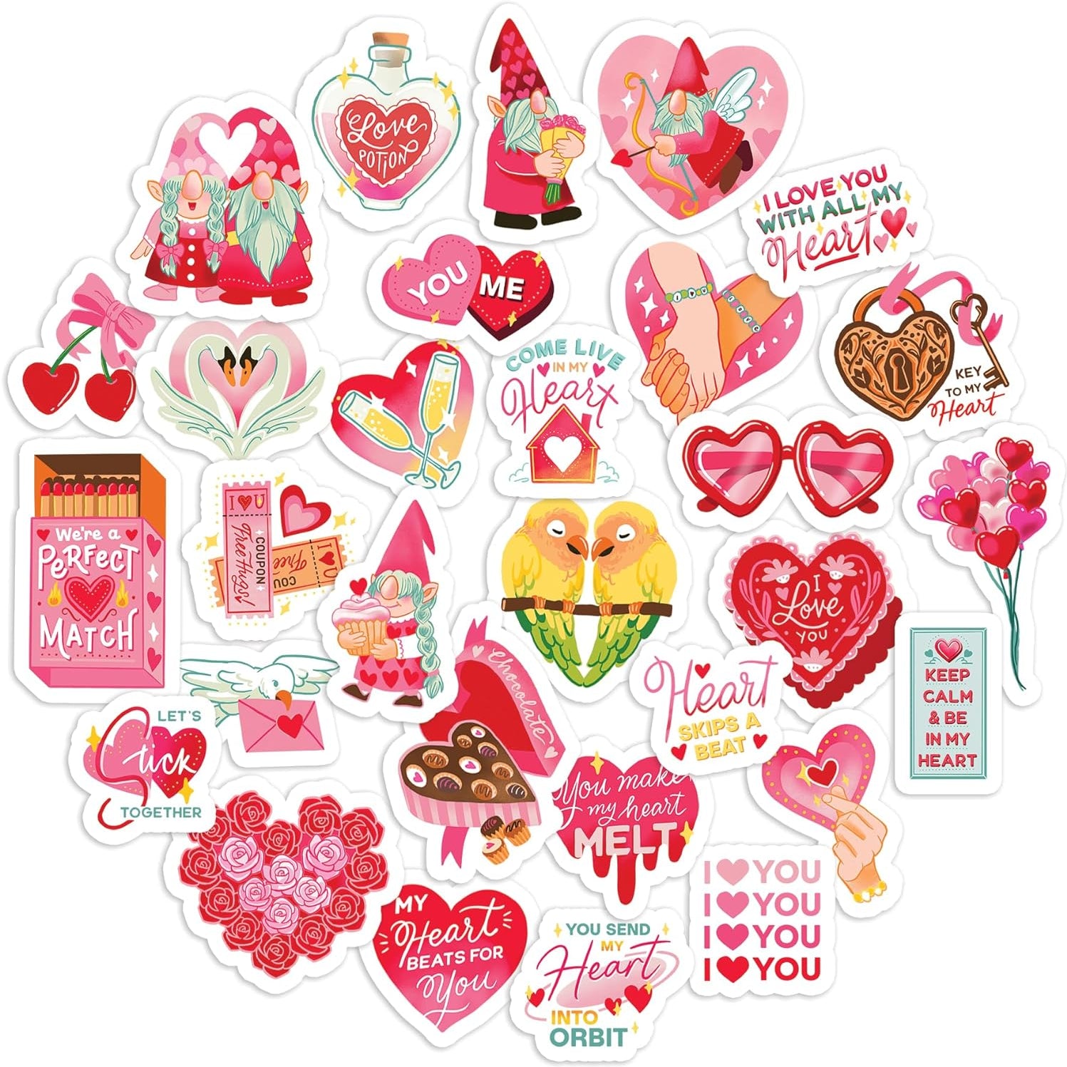 Valentine's Gnome Stickers (30pcs)