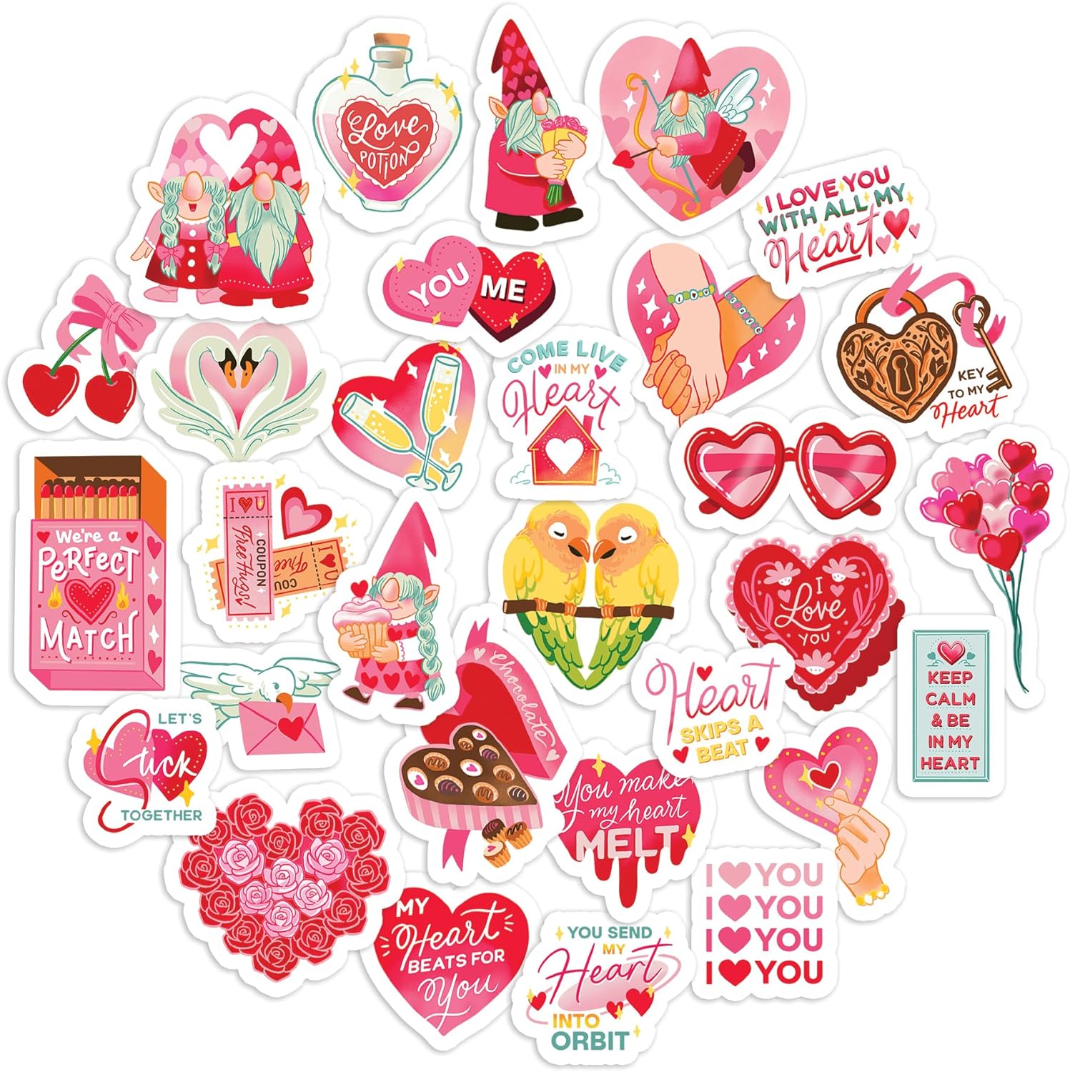 Valentine's Gnome Stickers (30pcs)