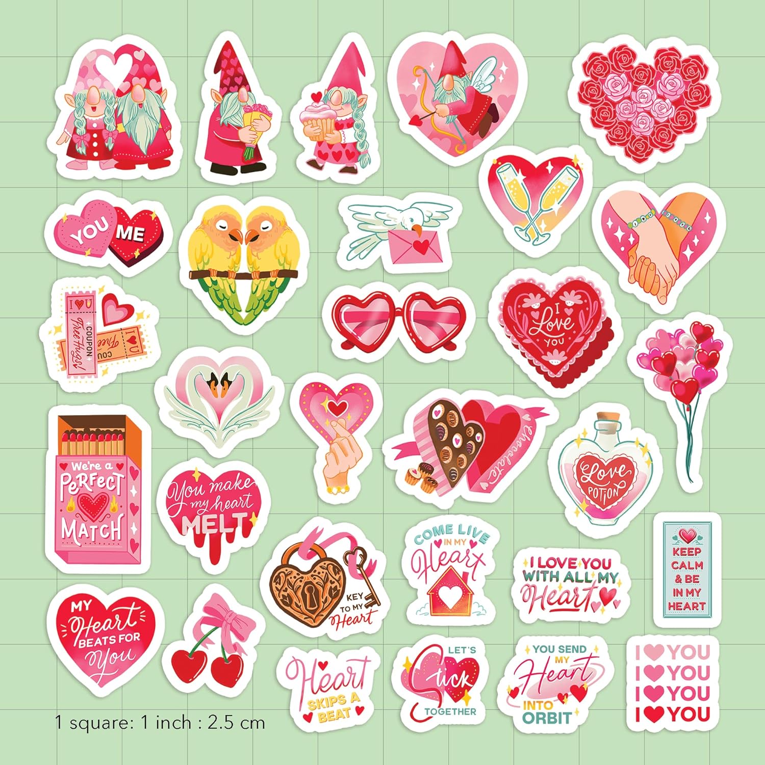 Valentine's Gnome Stickers (30pcs)