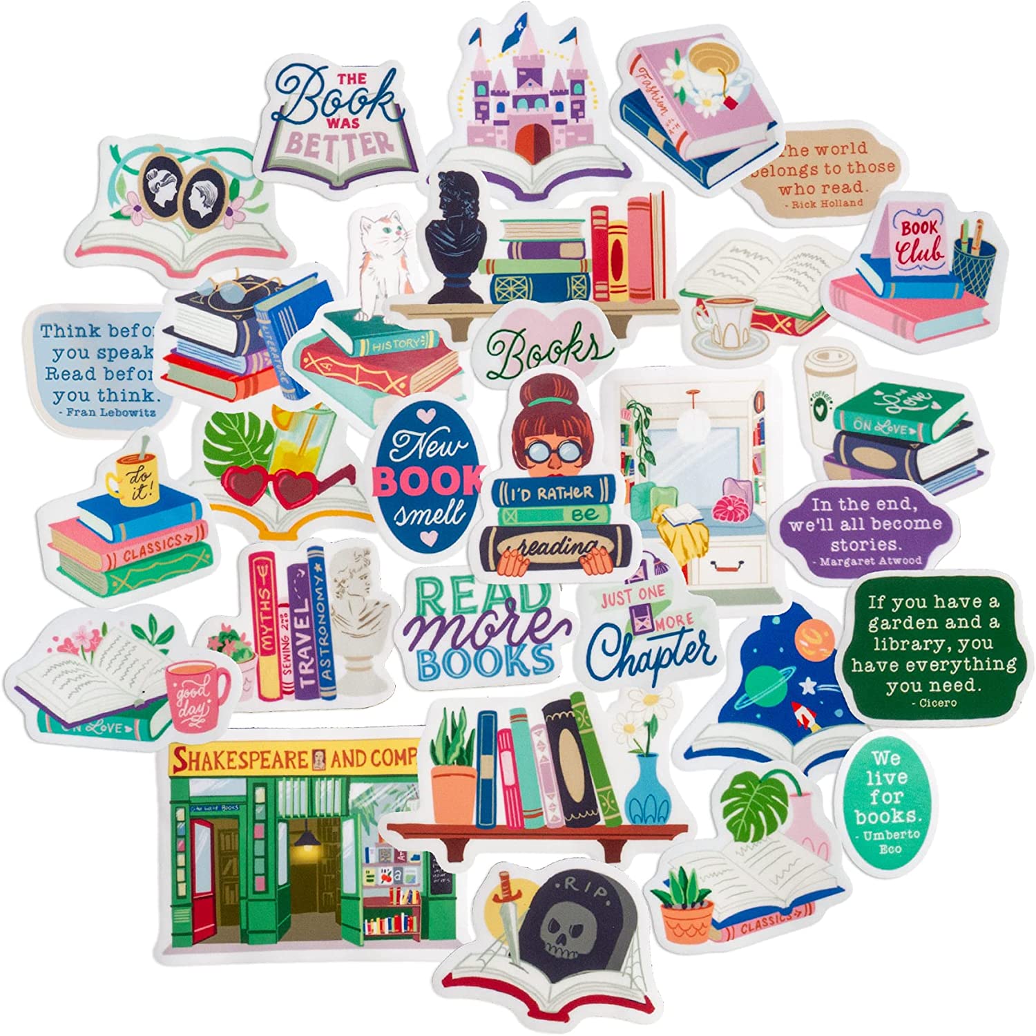 Cozy Book Lover Stickers (30 Pieces)