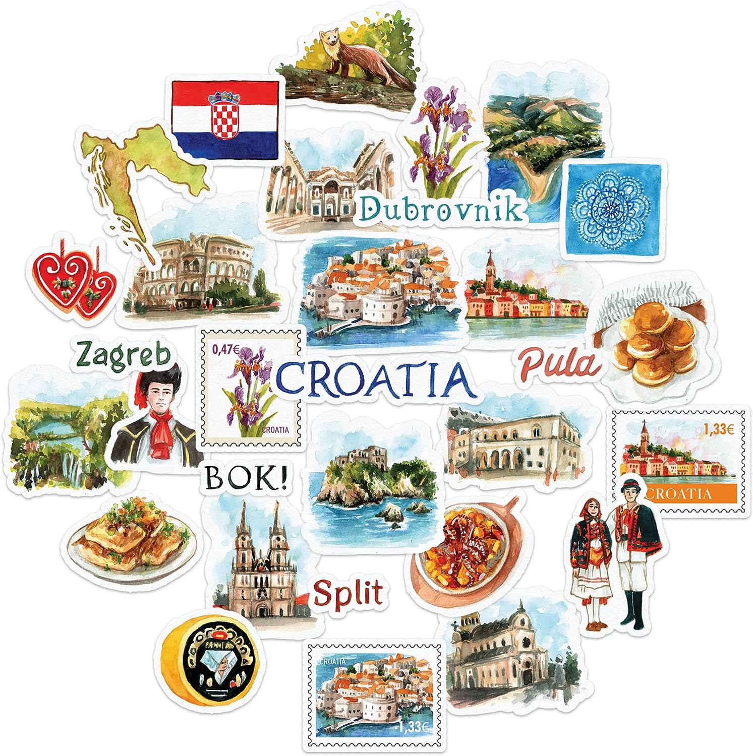 Captivating Croatia Travel Stickers (31 Pieces)