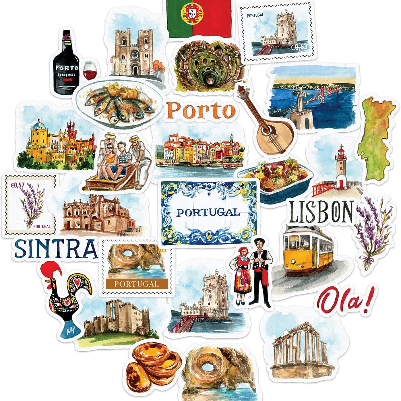 Picturesque Portugal Travel Stickers (31 Pieces)