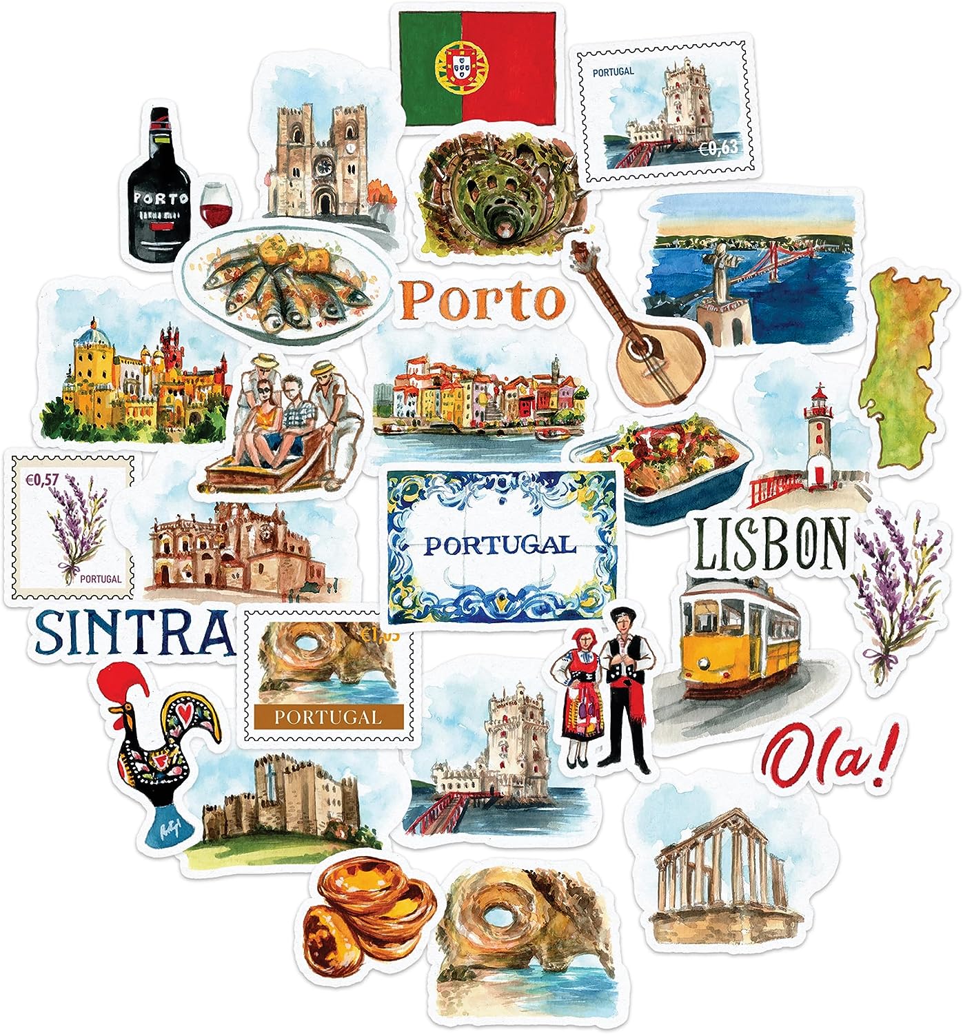 Picturesque Portugal Travel Stickers (31 Pieces)