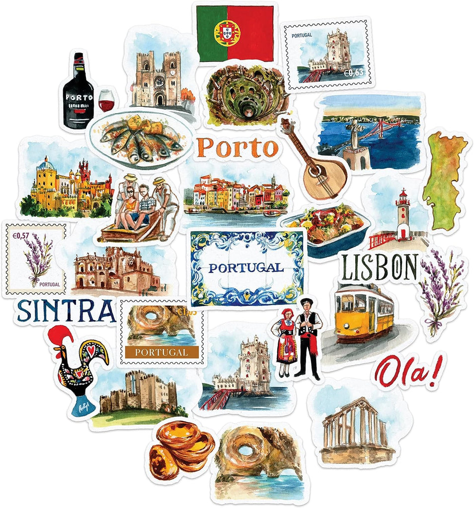 Navy Peony Picturesque Portugal Travel Stickers (31 Pieces)