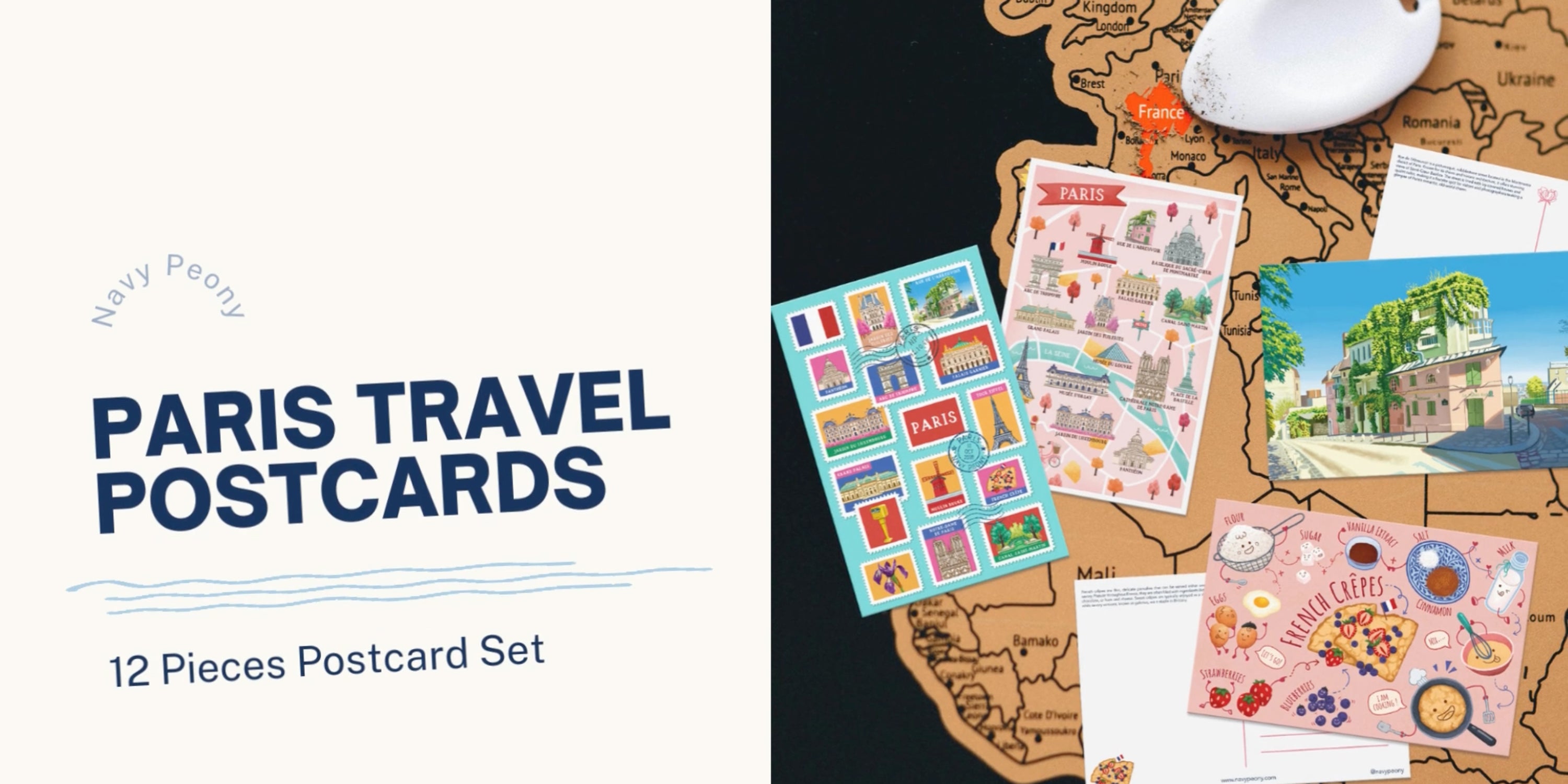 Navy Peony Paris Postcards