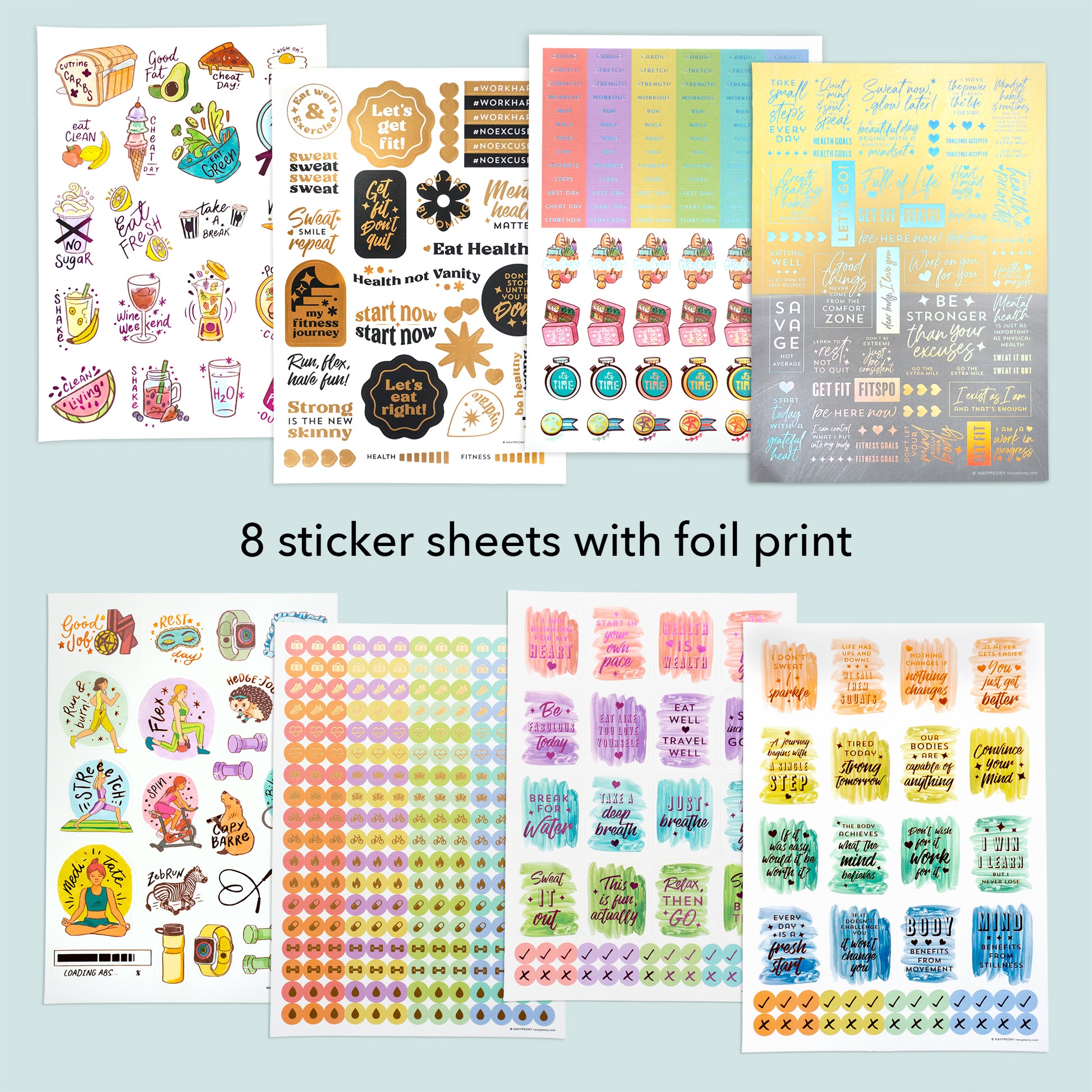 Fitness & Wellness Planner Stickers (8 Sheets, 460+ Stickers)