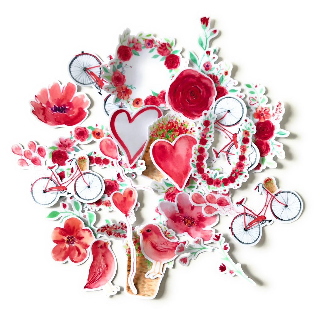 Navy Peony Red Heart and Rose Valentine Love Stickers (28 Pieces) - Navy Peony