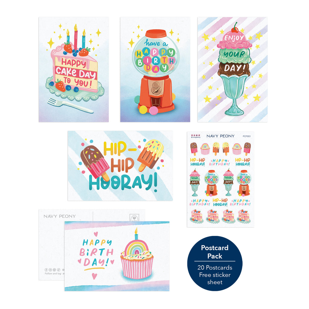 Happy Birthday Postcard Collection(4x6 Inches, 20 Pieces, 5 Designs)