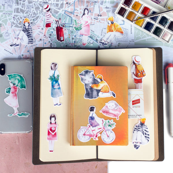 cute girl planner stickers cat
