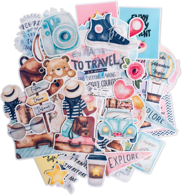 Navy Peony Adventurous Backpacker Travel Themed Stickers (65 pcs)