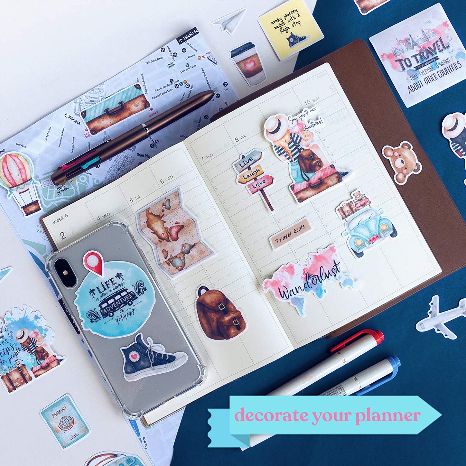 Adventurous Backpacker Travel Themed Stickers (65 pcs)