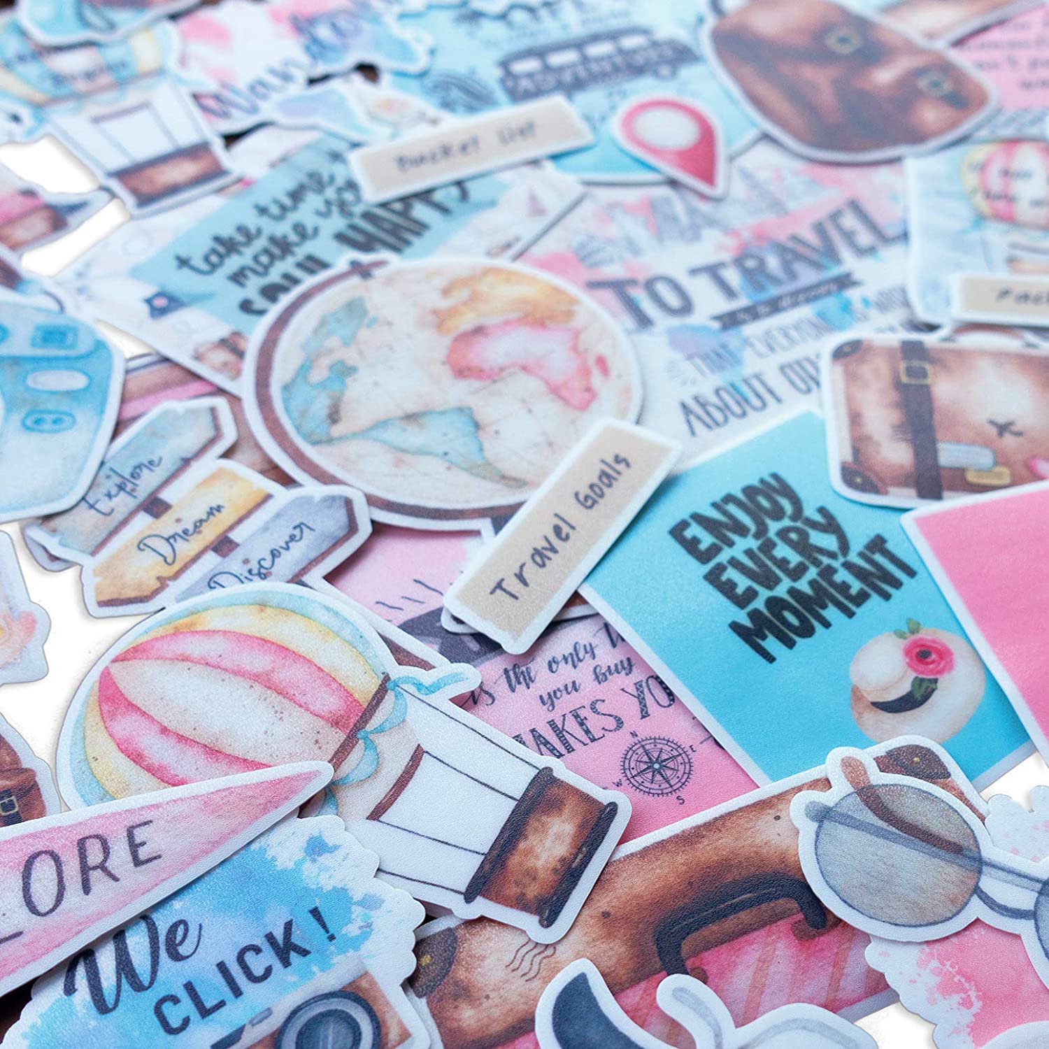 Adventurous Backpacker Travel Themed Stickers (65 pcs)