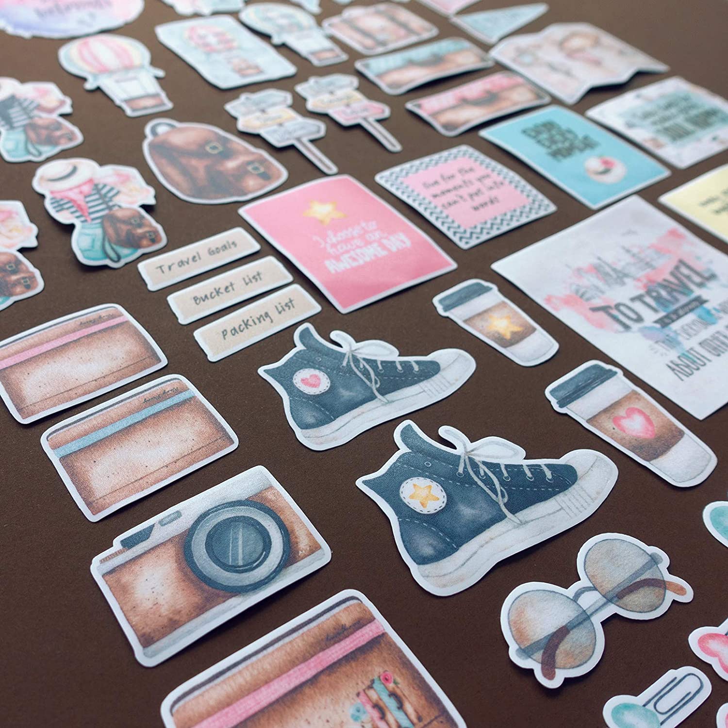 Adventurous Backpacker Travel Themed Stickers (65 pcs)