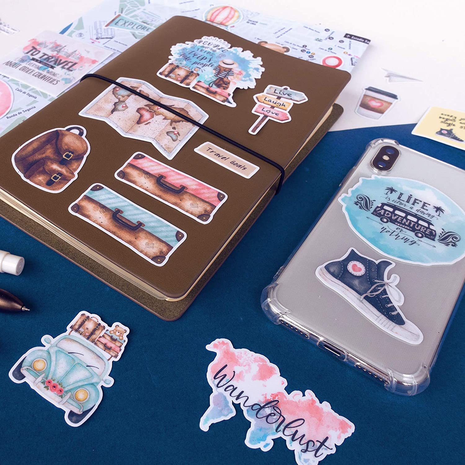 Adventurous Backpacker Travel Themed Stickers (65 pcs)