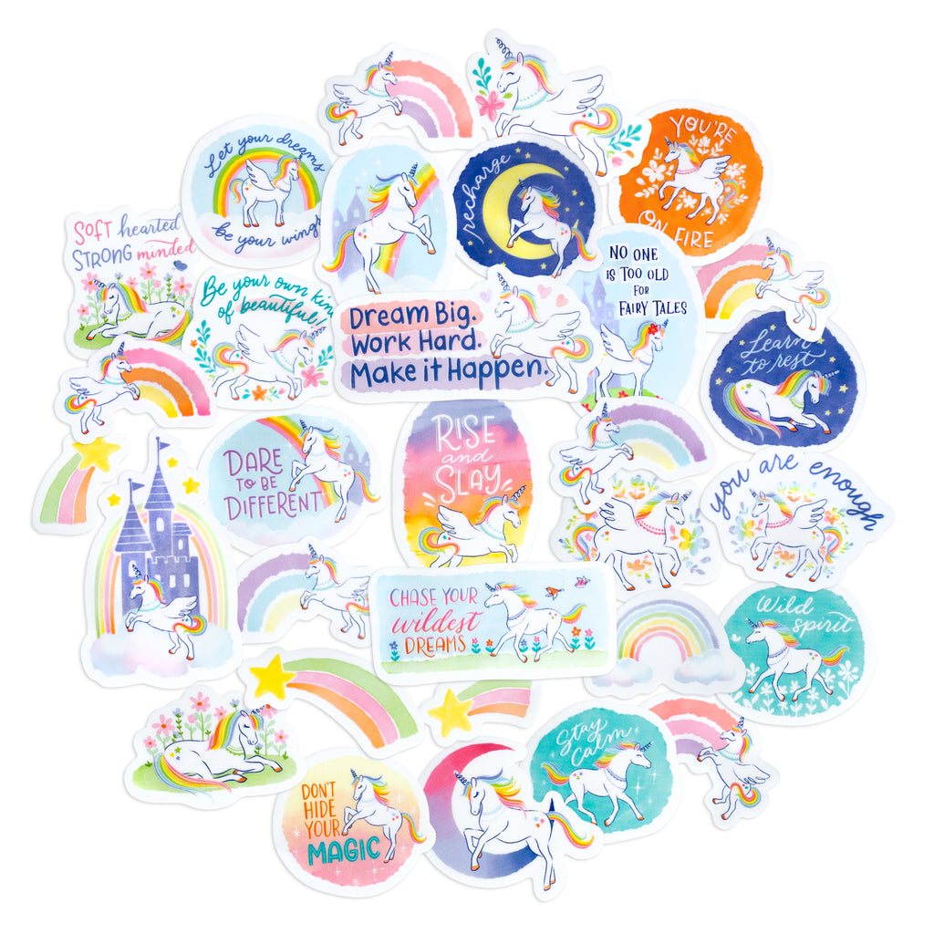 Whimsical Fairytale Unicorn Stickers with Inspirational Quotes for Unicorn Lovers (31 pcs)