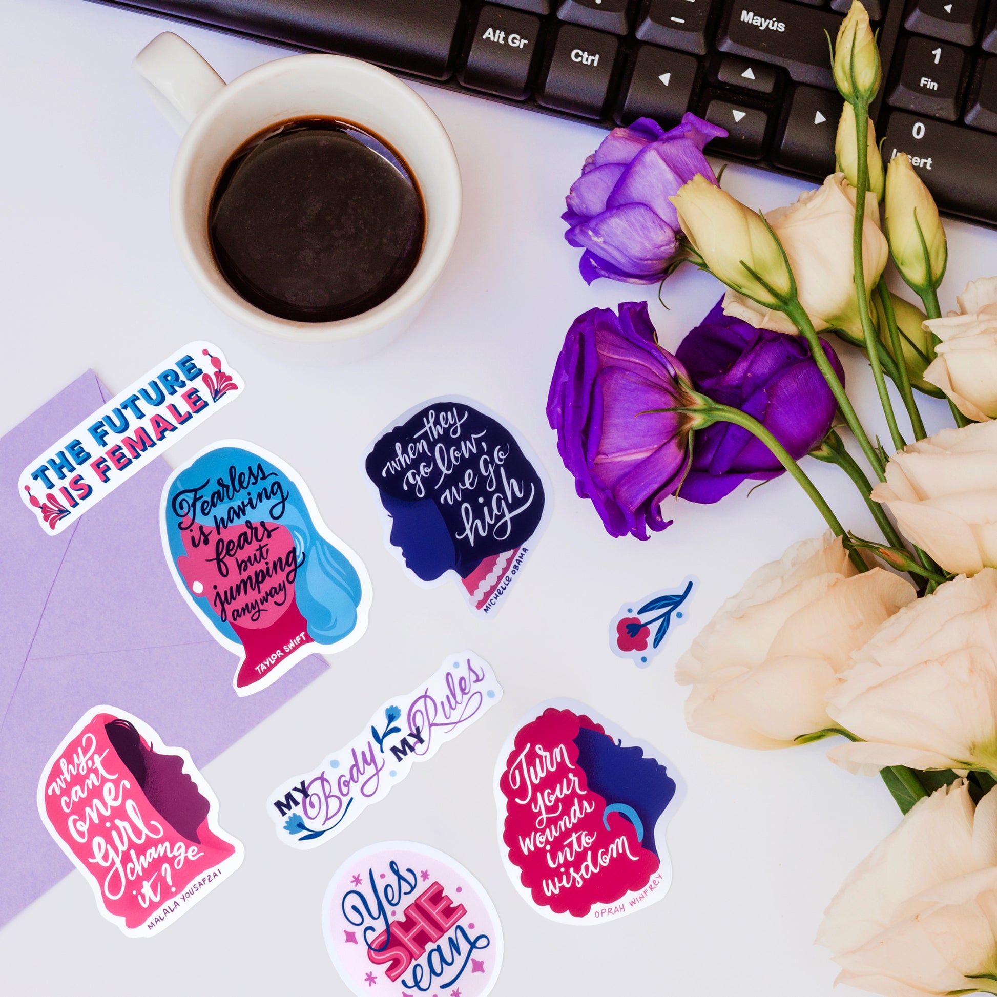 Notable Women Silhouette Quote Stickers (26 pcs)
