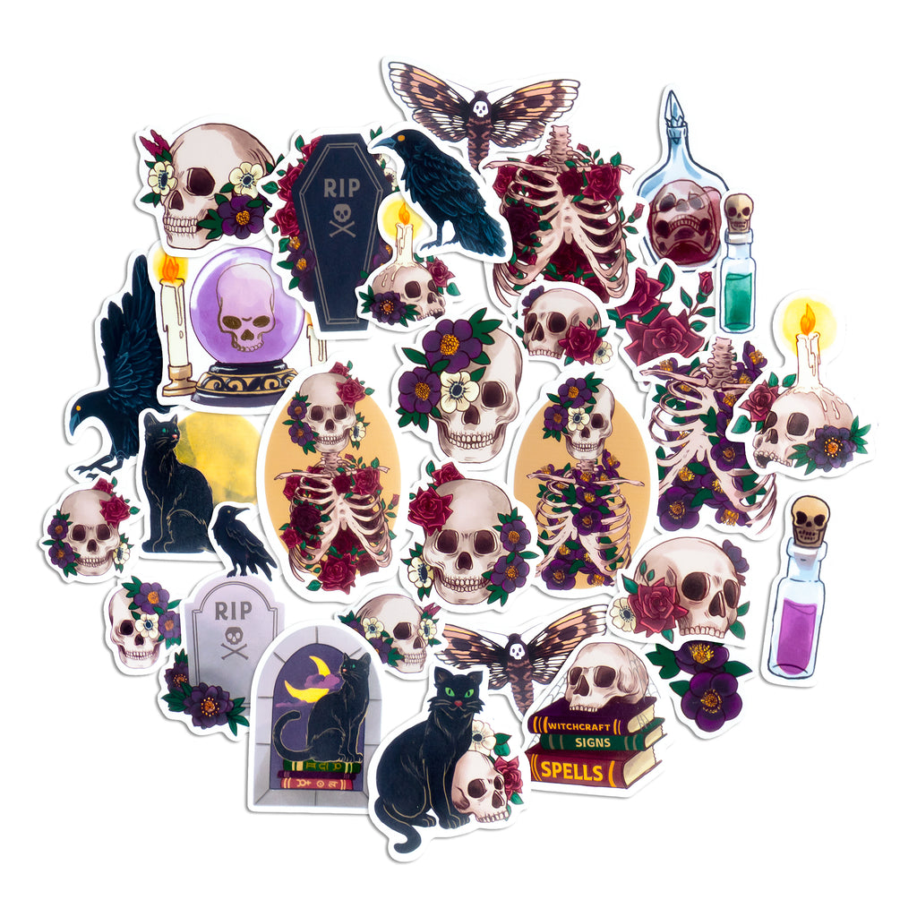 Gothic Halloween Skull Stickers (30 pcs)