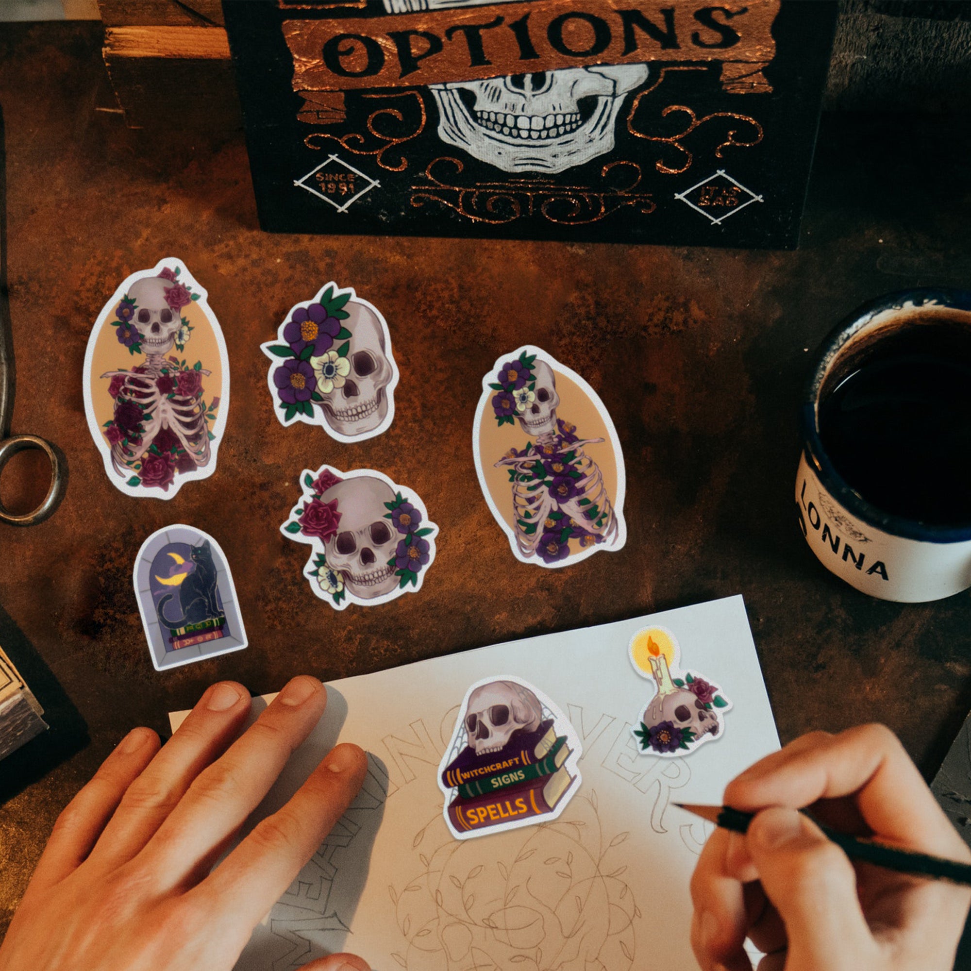 Gothic Halloween Skull Stickers (30 pcs)