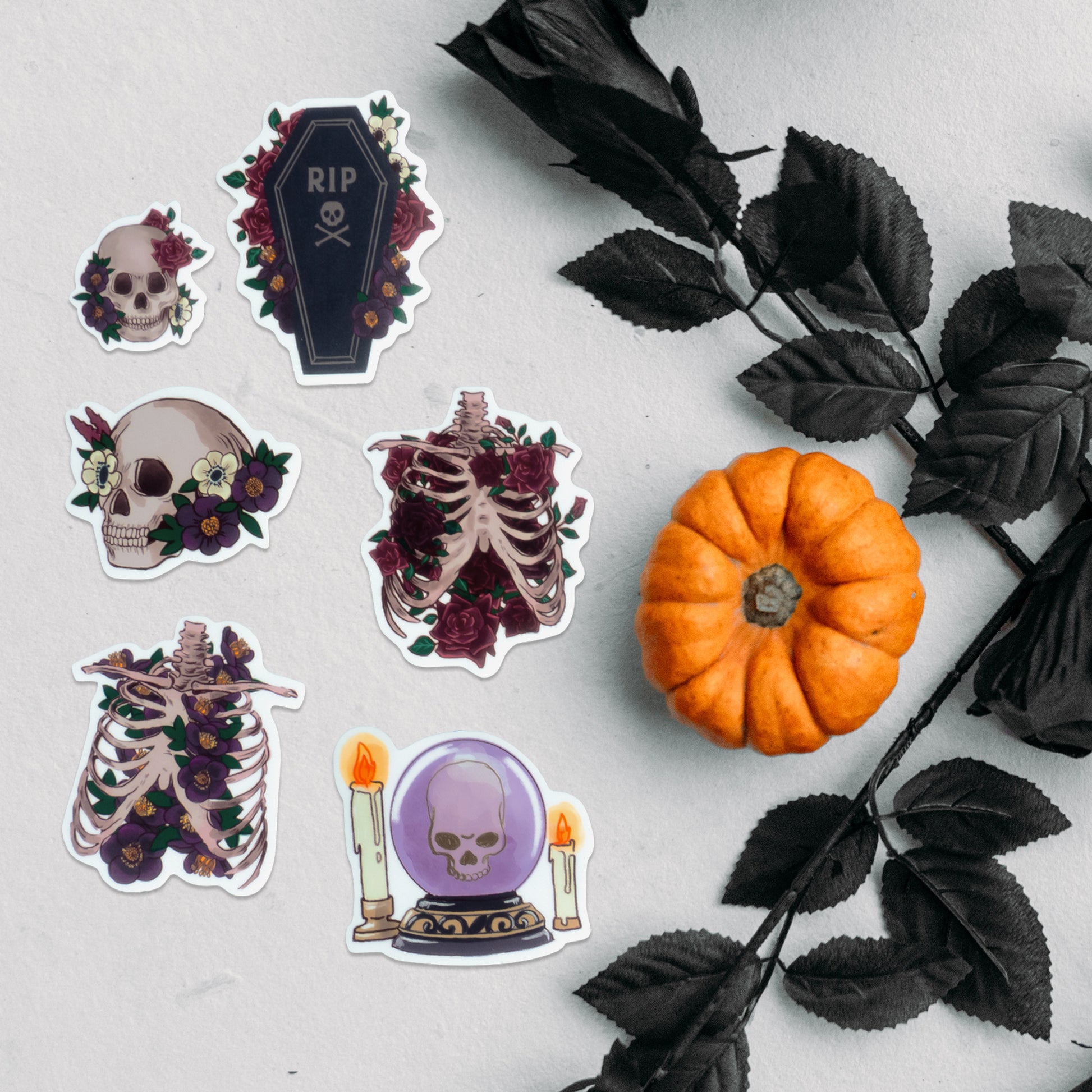 Gothic Halloween Skull Stickers (30 pcs)