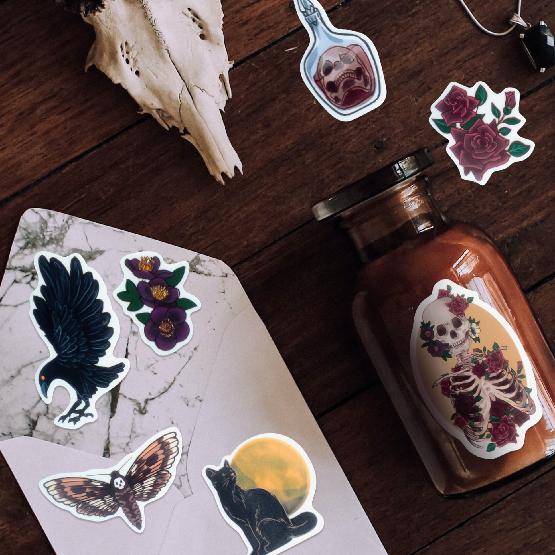 Gothic Halloween Skull Stickers (30 pcs)