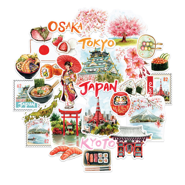 Navy Peony Imperial Japan Travel Stickers (25 pcs)