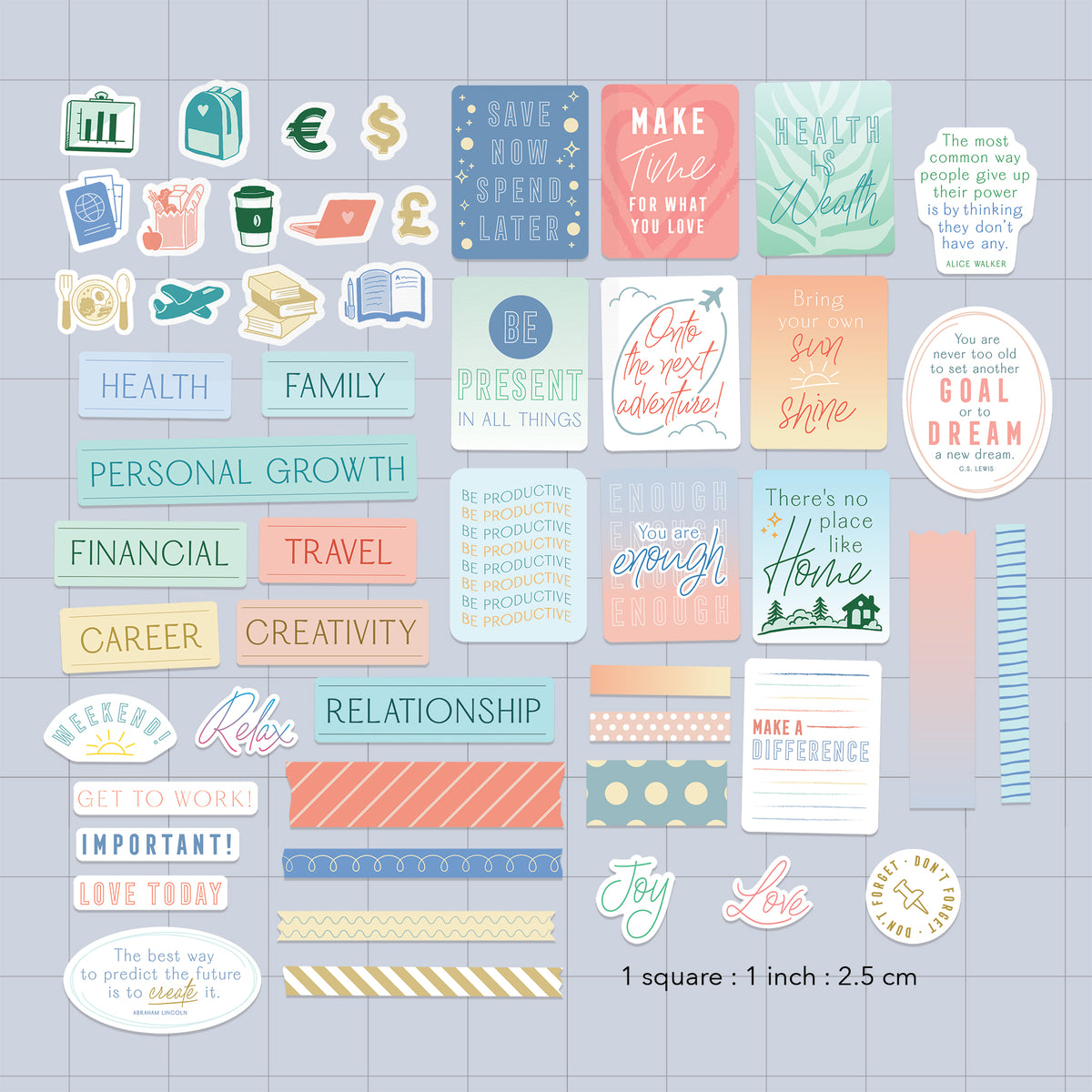 Motivational Vision Boards Quote Stickers (51 Pieces) – Navy Peony