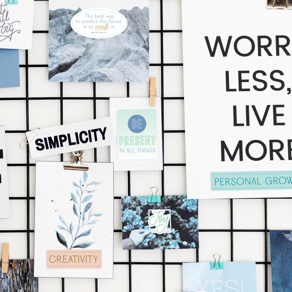 Navy Peony Motivational Vision Boards Quote Stickers (51 Pieces)